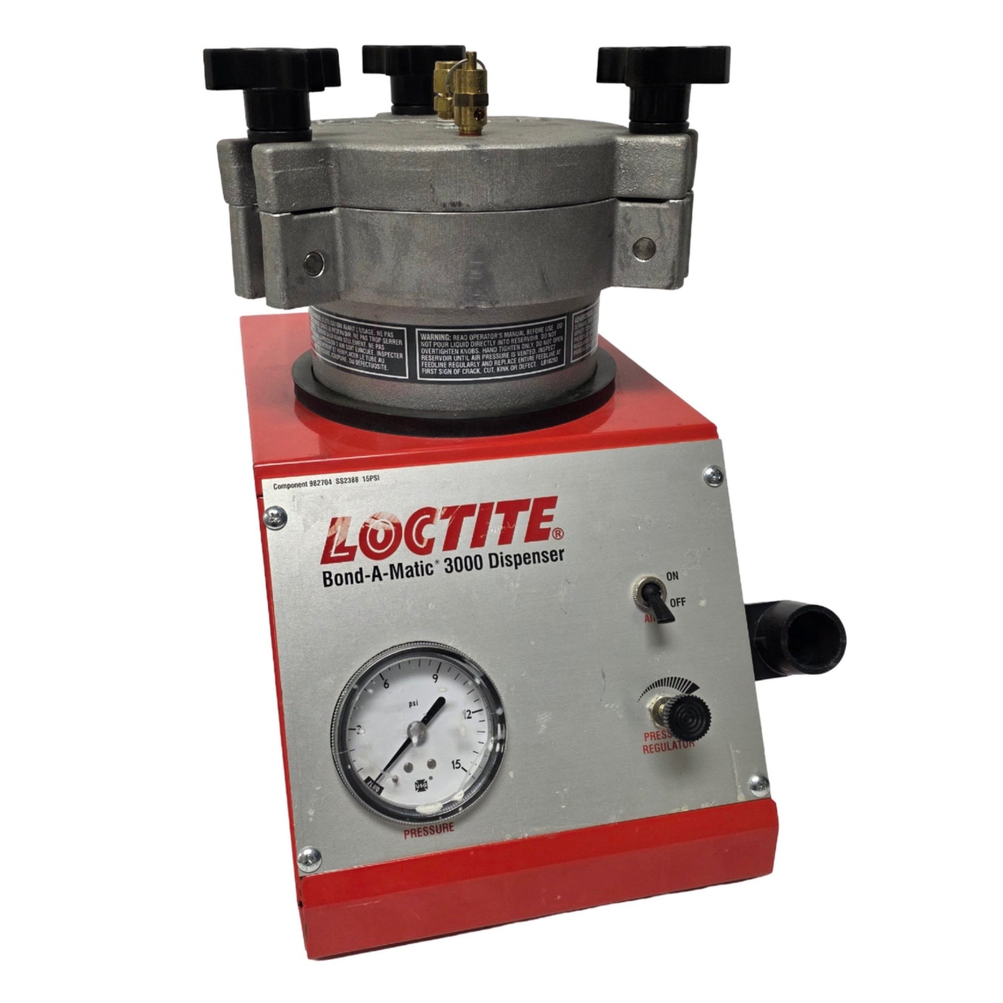 Used Loctite 982704 Bond A Matic 3000 Dispenser 0-15psi 10"H x 5"D Reservoir