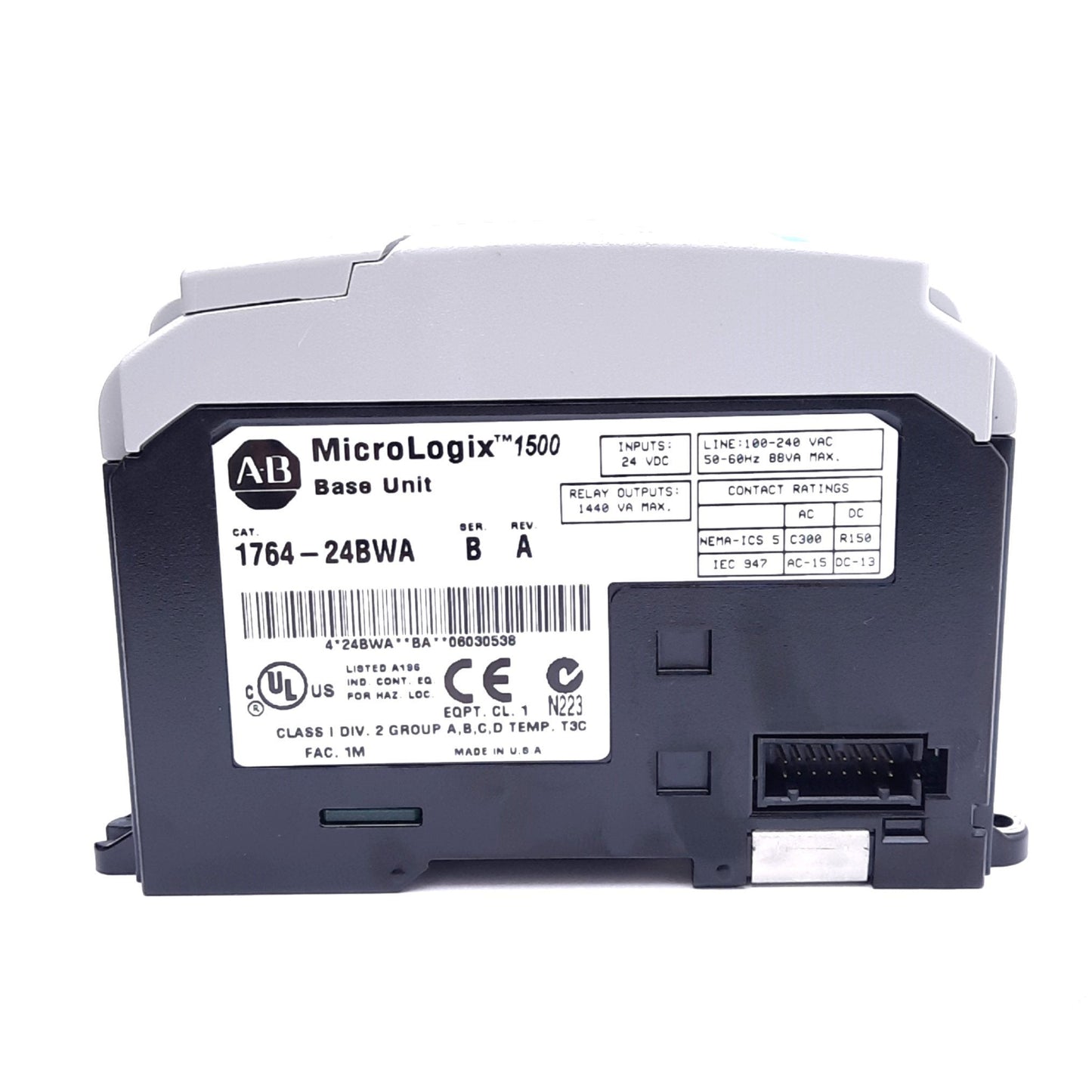 Used Allen Bradley 1764-24BWA MicroLogix1500 Base Unit Controller, 24-Point, 24VDC