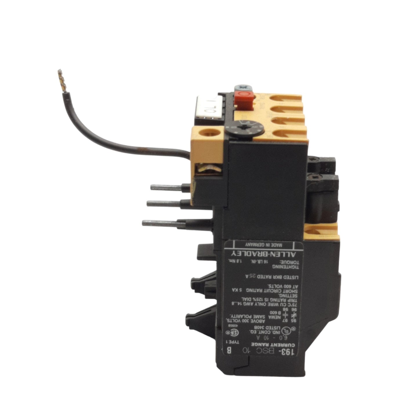 Used Allen Bradley 193-BSC 15 Overload Relay, 1NO/1NC, 6-16A Range, 660/600V