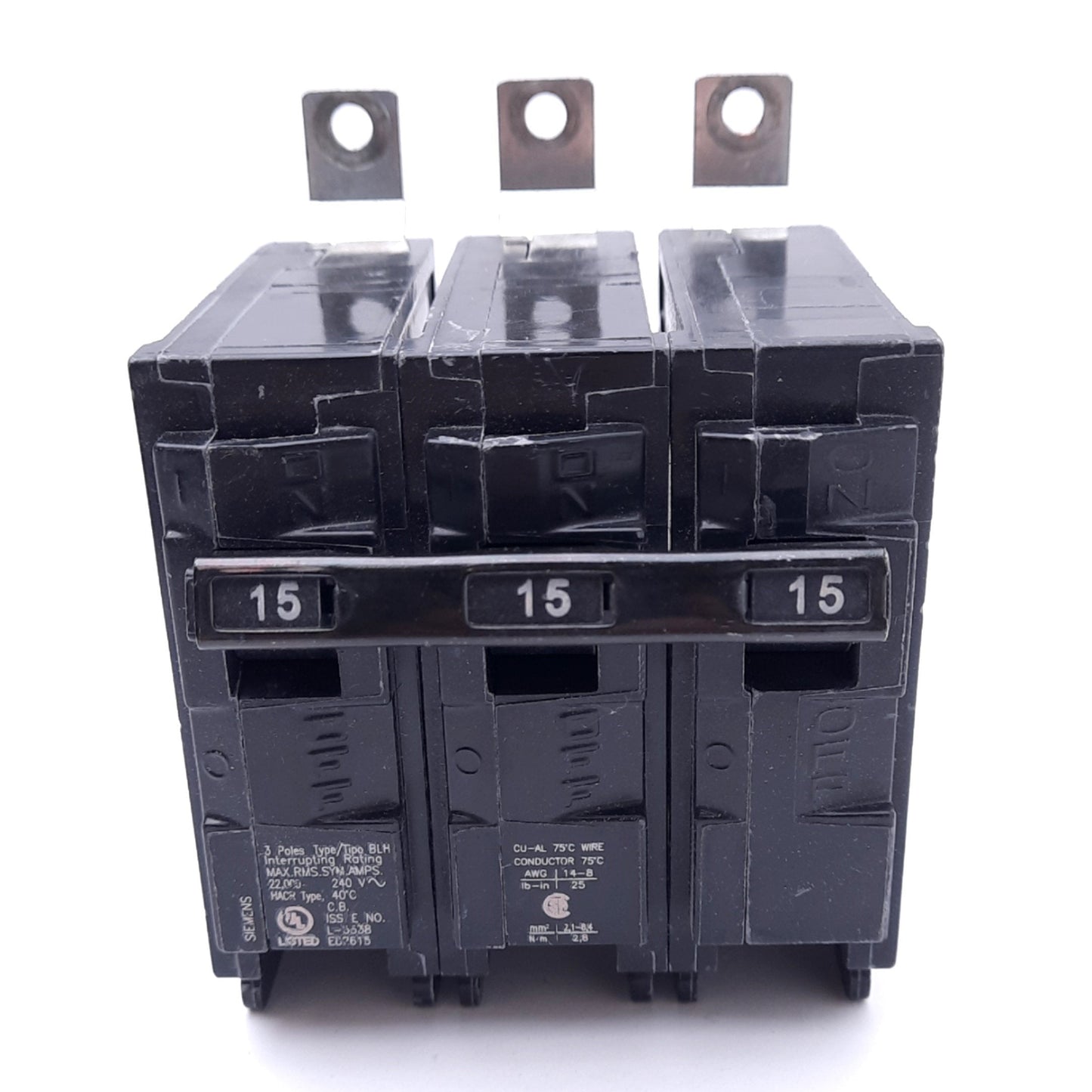 Used Siemens B315H Circuit Breaker, 3-Pole, 15A, 240VAC, Thermal Magnetic