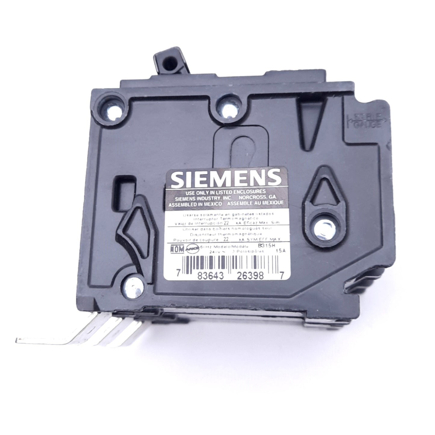 Used Siemens B315H Circuit Breaker, 3-Pole, 15A, 240VAC, Thermal Magnetic
