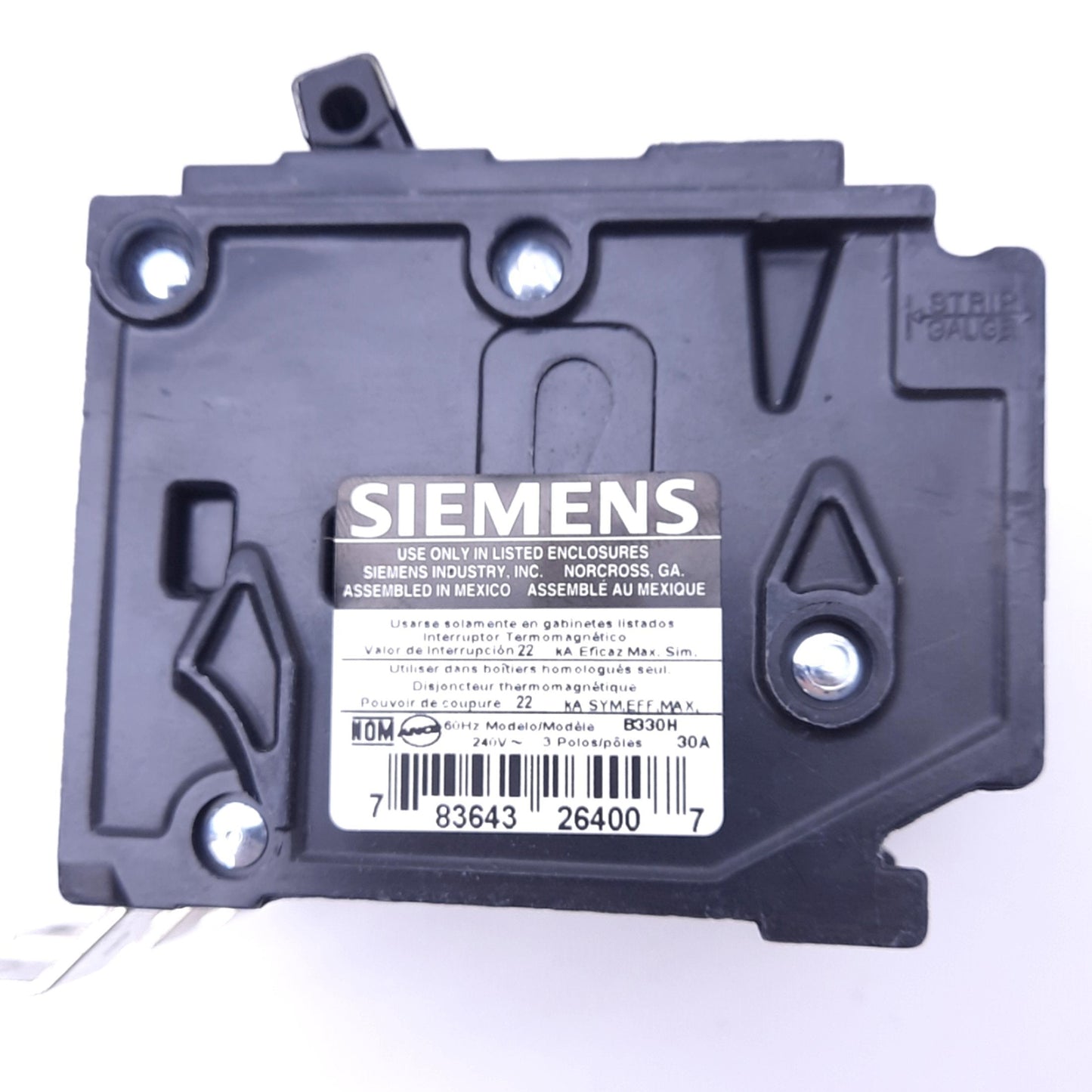 Used Siemens B330H Circuit Breaker, 3-Pole, 30A, 240VAC, Thermal Magnetic