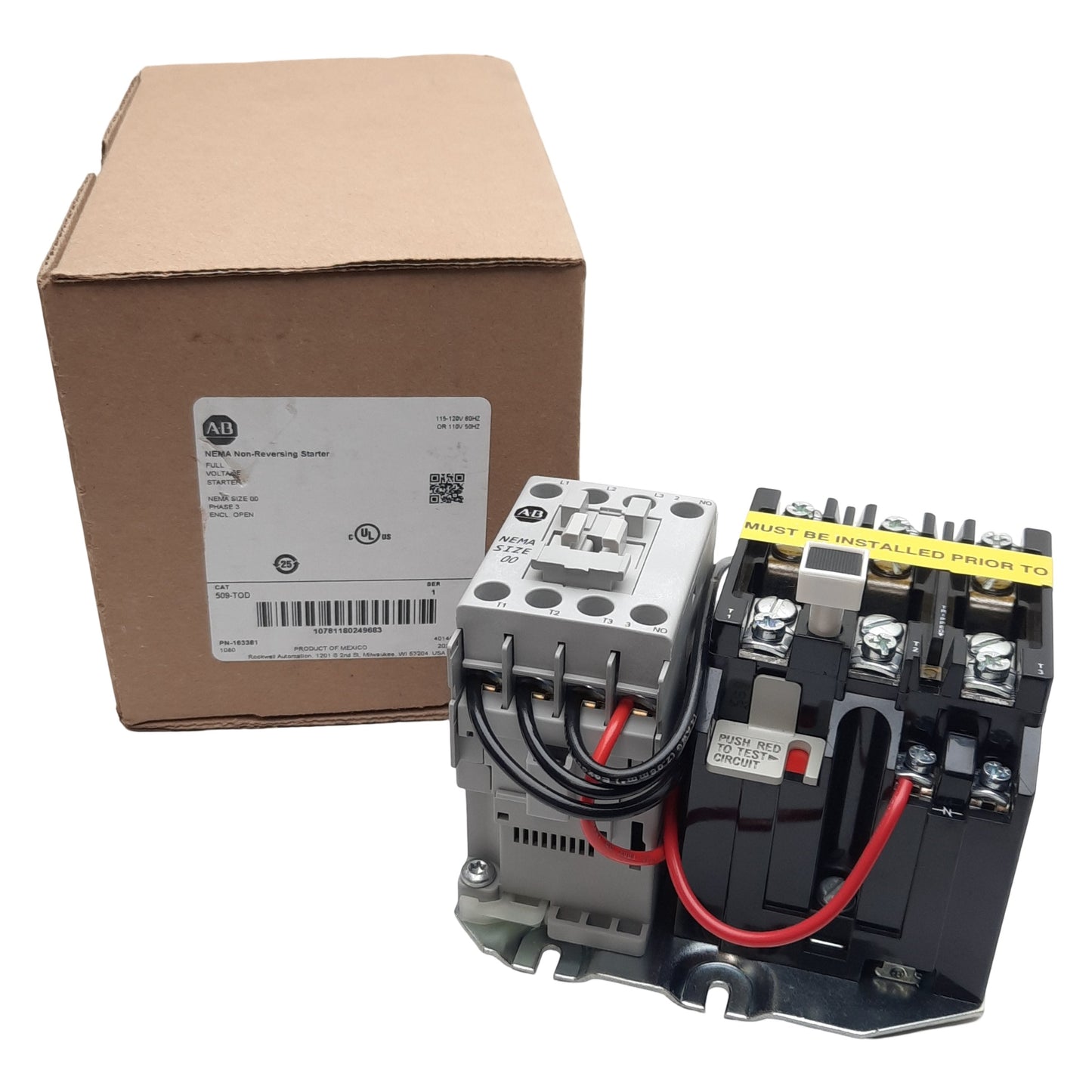 New Allen Bradley 509-TOD Full Voltage Starter, 7P 3PH, 600VAC 9A, 110/120VAC Coil