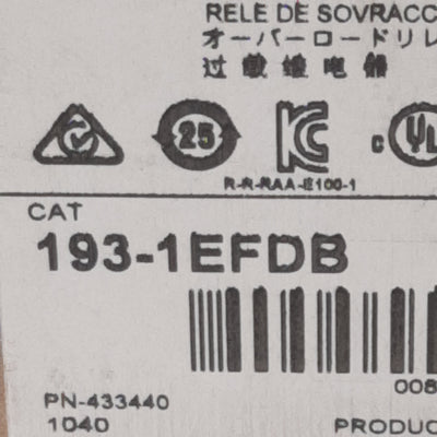 New Allen Bradley 193-1EFDB Thermal Overload Relay, 3.2-16A, 1N.O. + 1N.C., 600VAC