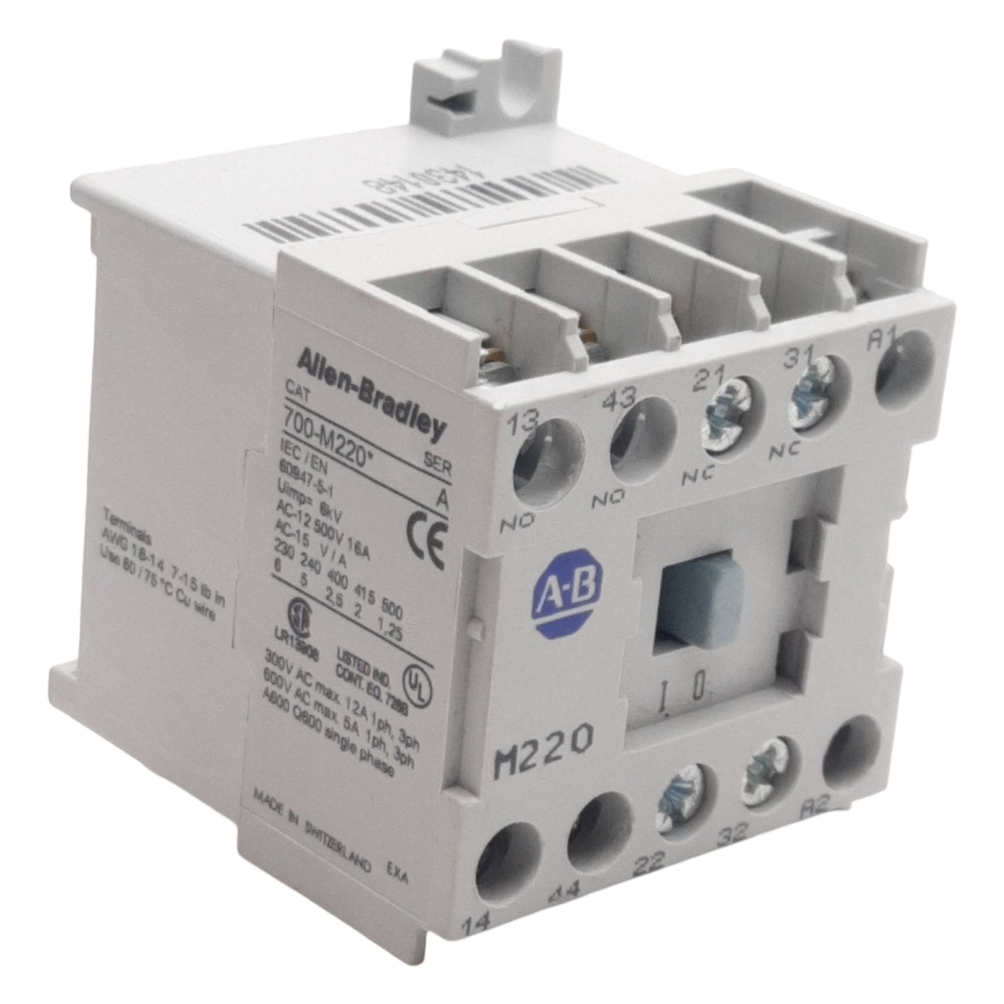 Used Allen Bradley 700-M220A1 Control Relay, 4P, 500VAC 16A 2NO+2NC, 110-120VAC Coil