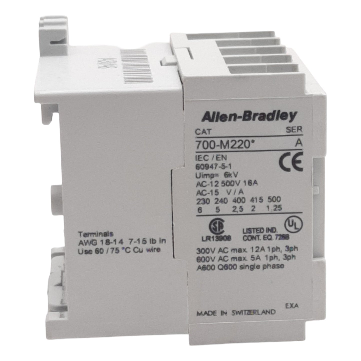 Used Allen Bradley 700-M220A1 Control Relay, 4P, 500VAC 16A 2NO+2NC, 110-120VAC Coil