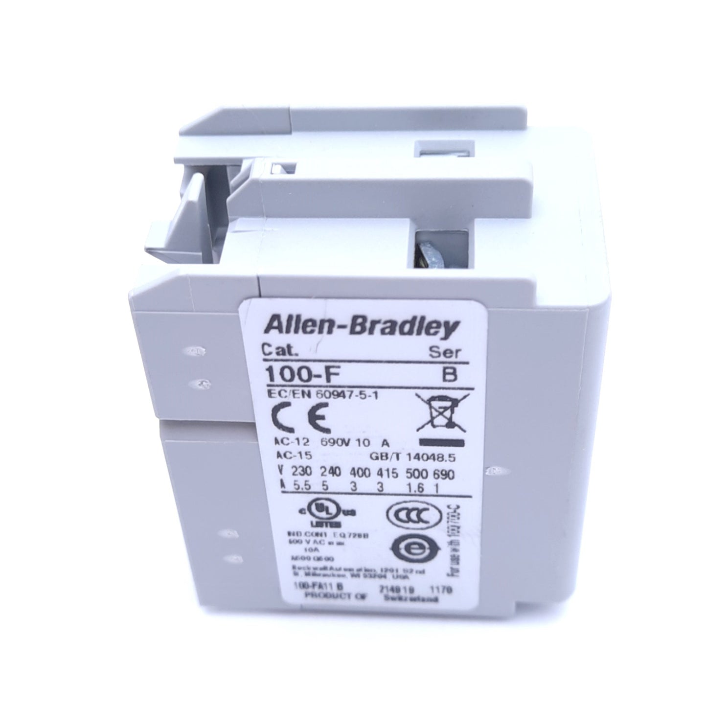 New Lot of 3 Allen Bradley 100-FA11 Auxiliary Contact Blocks, DPST 1NC 1NO, 10A