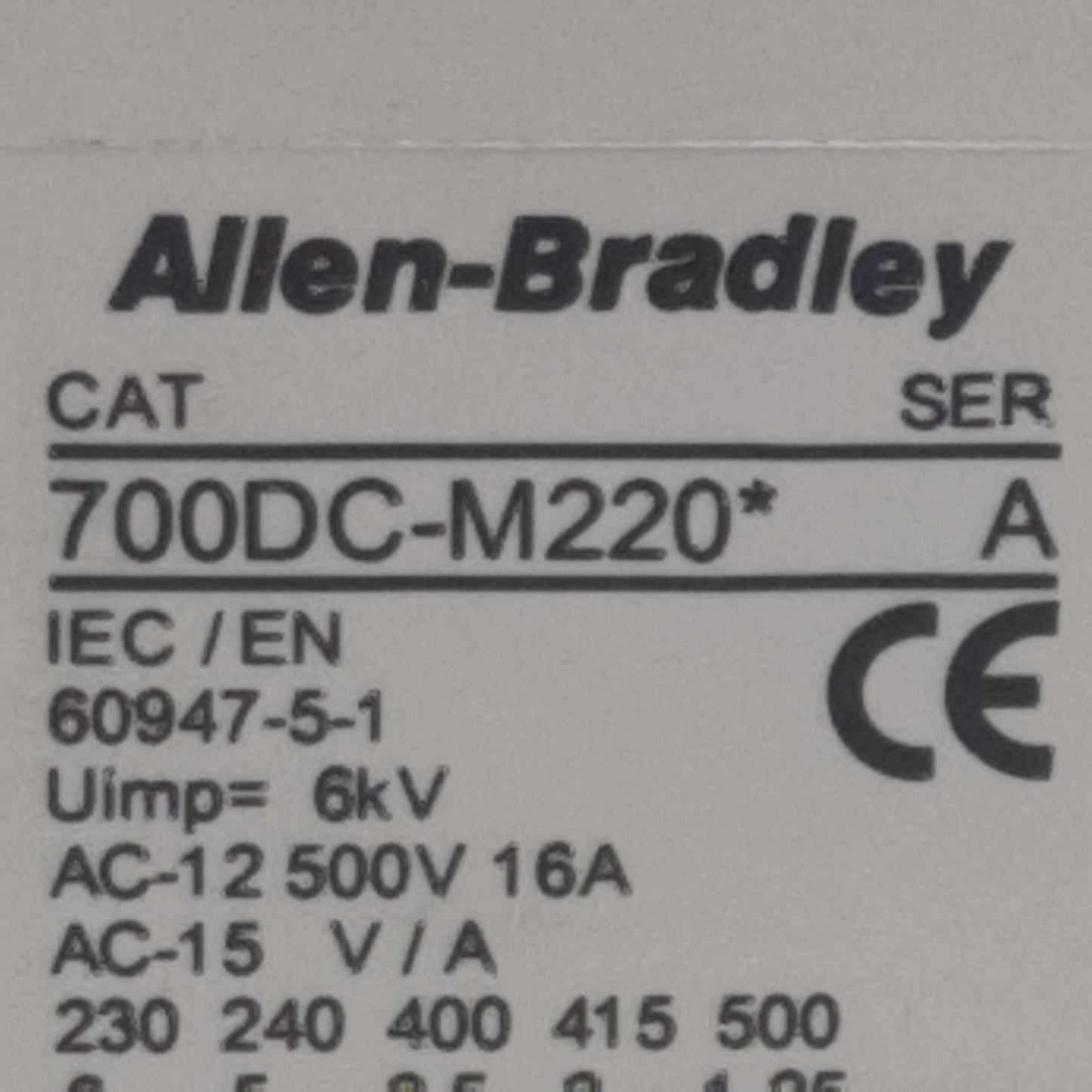 Used Allen Bradley 700DC-M220Z24 Control Relay, 4-P, 500VAC 16A 2NO + 2NC, 24VDC Coil