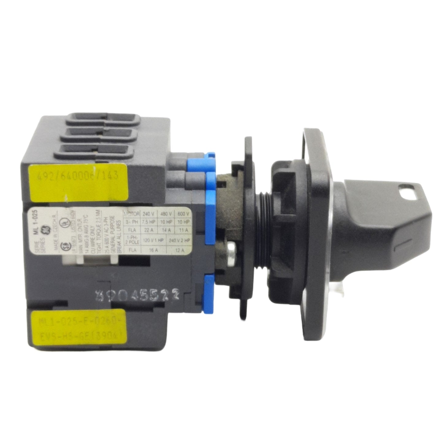 Used General Electric ML 1-640 Manual Motor Disconnect, 3-Poles, 25A 600VAC 3-Ph