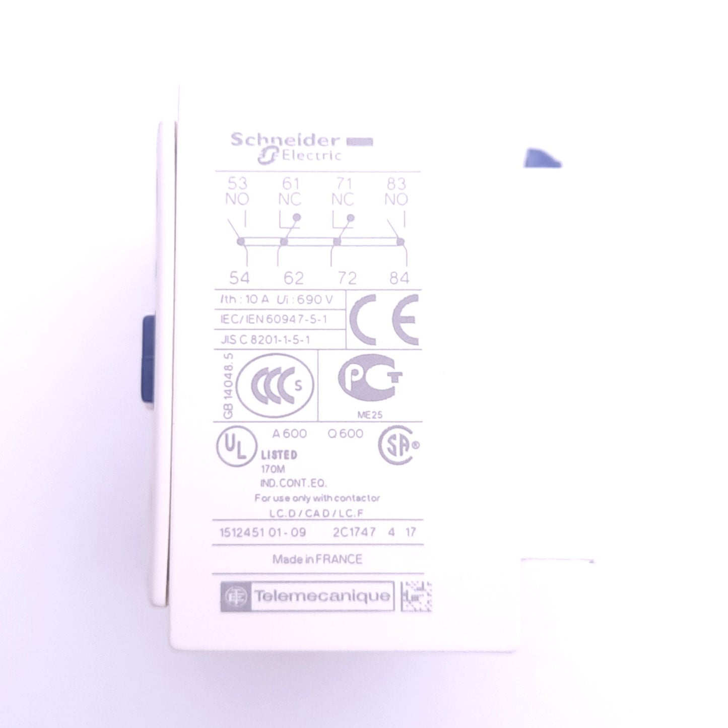 New Schneider LADN22 Auxiliary Contact Block, 2NO 2NC, 10A 690VAC, Top Mount