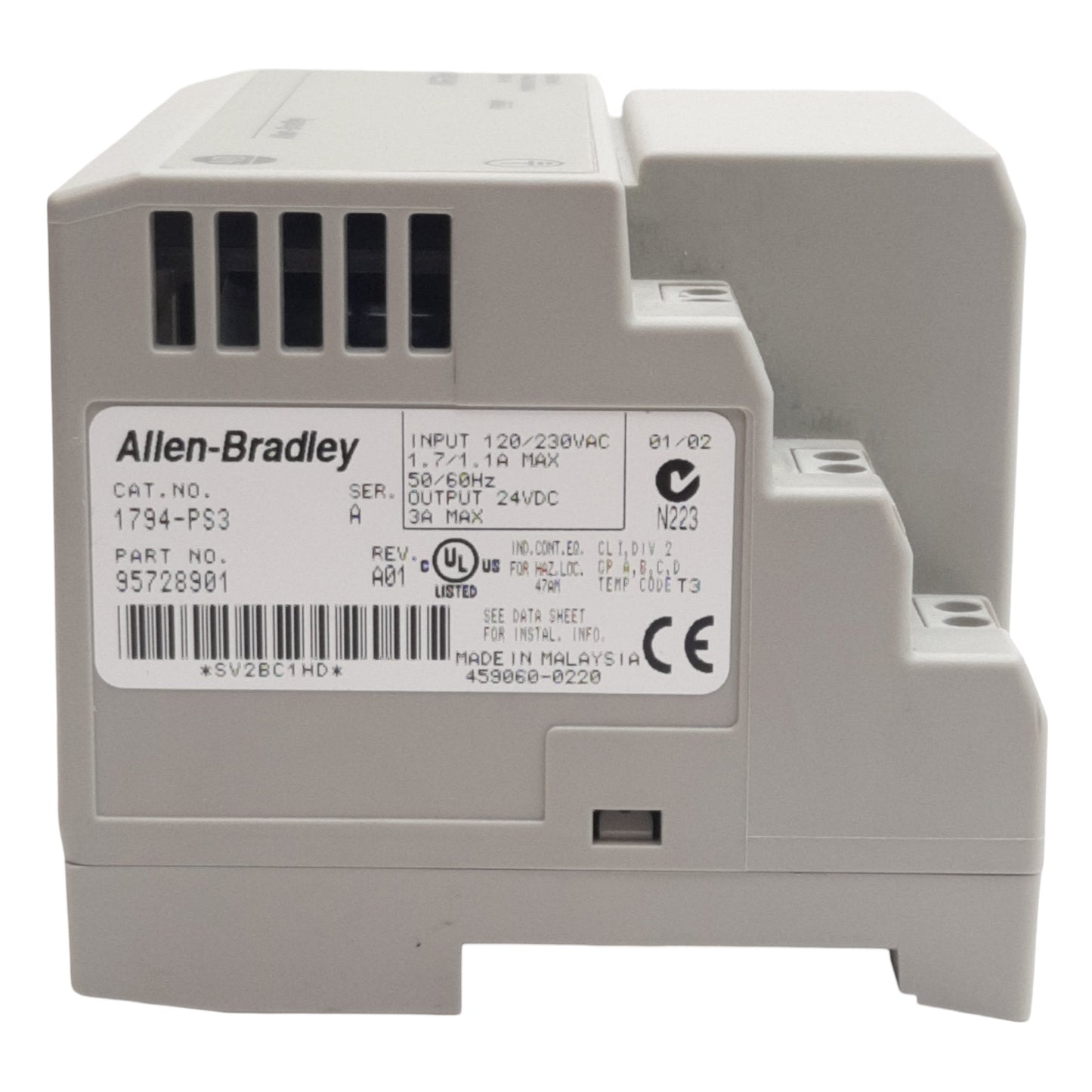 Used Allen Bradley 1794-PS3 Flex I/O Power Supply, 3A 24VDC Out, 120/230VAC In