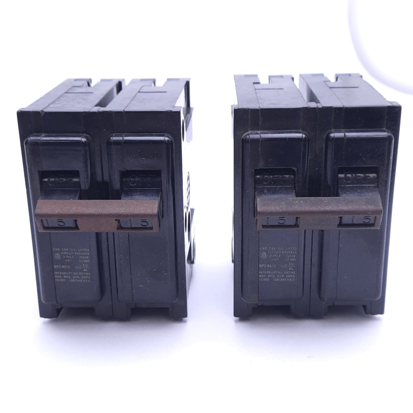 Used Lot of 2 ITE QP2-B015 Miniature Circuit Breakers, 2-Pole, 15A, 120/240VAC
