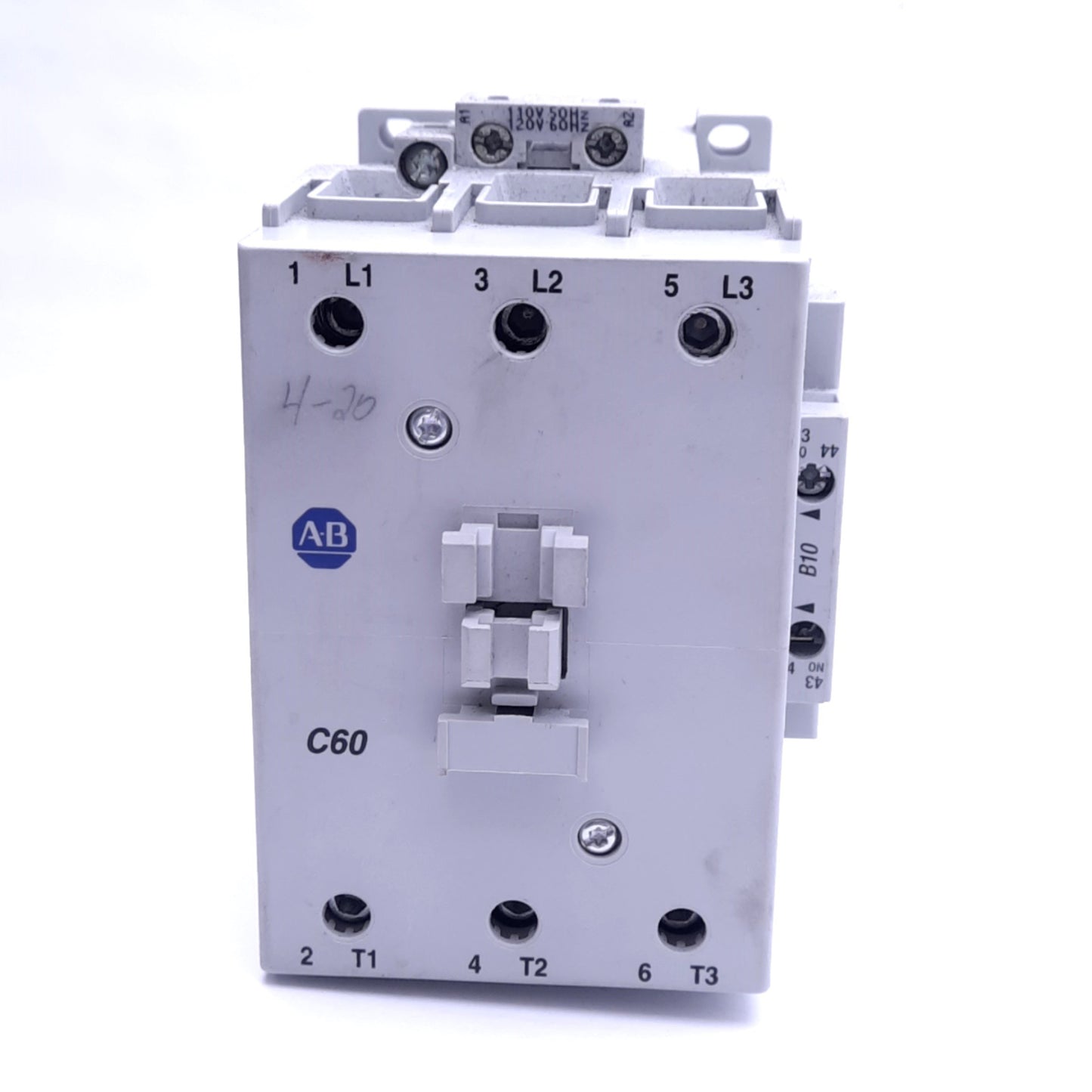 Used Allen Bradley 100-C60D00 Contactor, 3-Pole, 60A 460VAC 3-Phase, 110/120VAC Coil