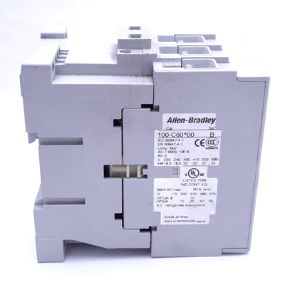 Used Allen Bradley 100-C60D00 Contactor, 3-Pole, 60A 460VAC 3-Phase, 110/120VAC Coil