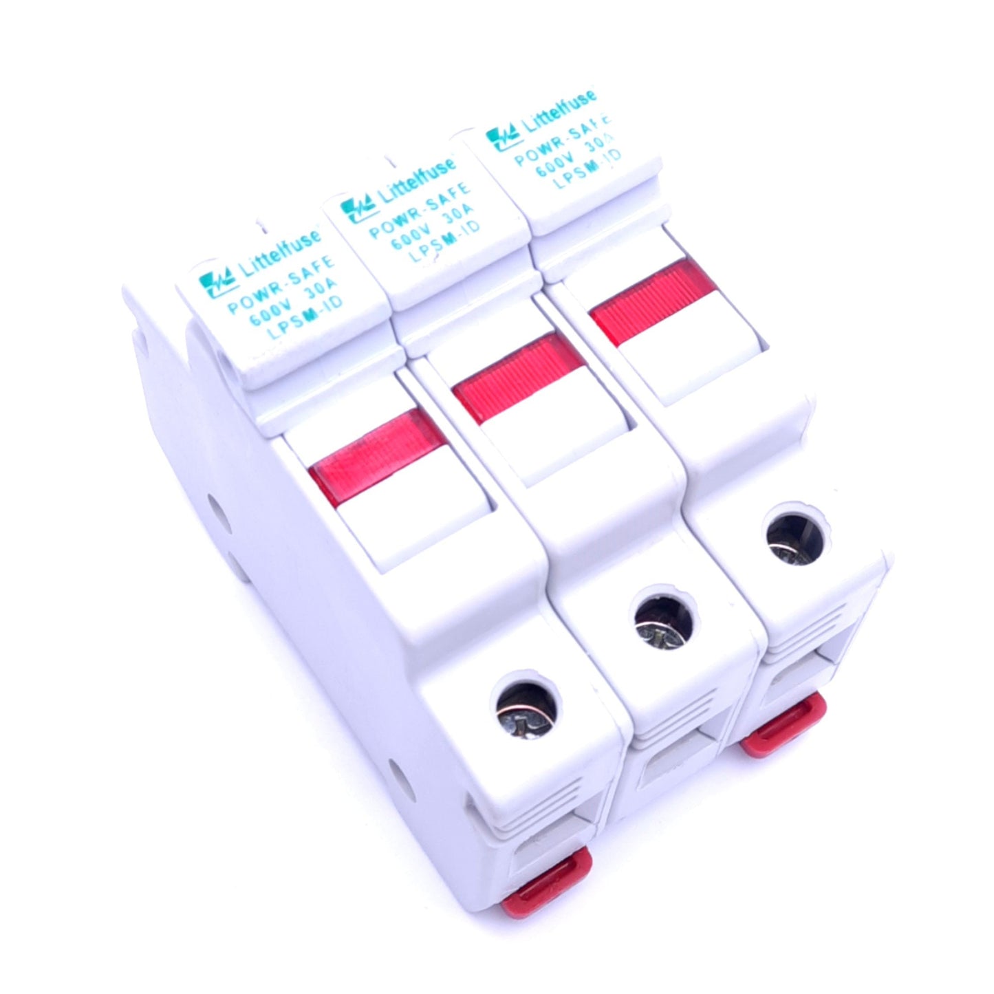 Used Littelfuse LPSM003ID Indicating Midget Fuse Holder, 3-Pole, 600V 30A, DIN Rail