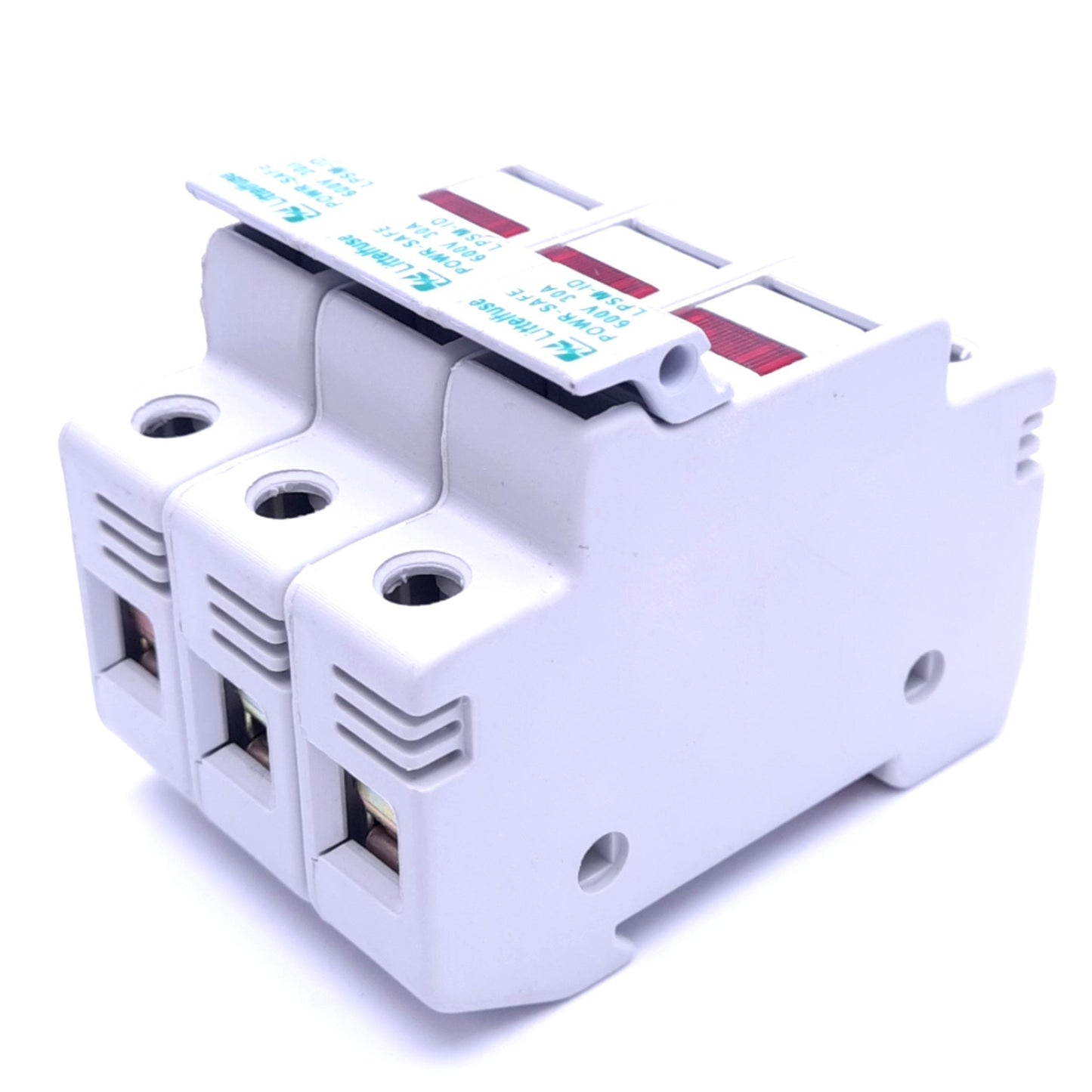 Used Littelfuse LPSM003ID Indicating Midget Fuse Holder, 3-Pole, 600V 30A, DIN Rail