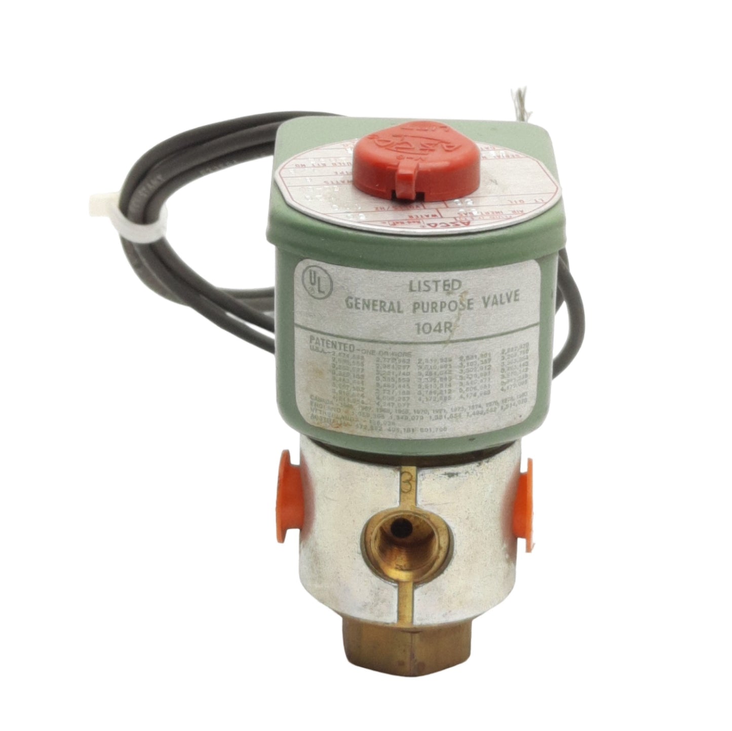 Used Asco 8320B83 Solenoid Valve, 3-Way, 1/8in NPT Ports, 50psi WOG, 110-120VAC Coil
