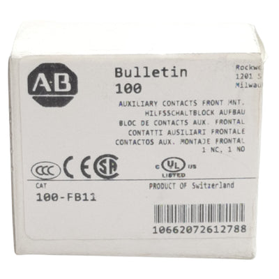 New Allen Bradley 100-FB11 Auxiliary Contact Block, 2-Pole, 1NO + 1NC, 10A 600VAC