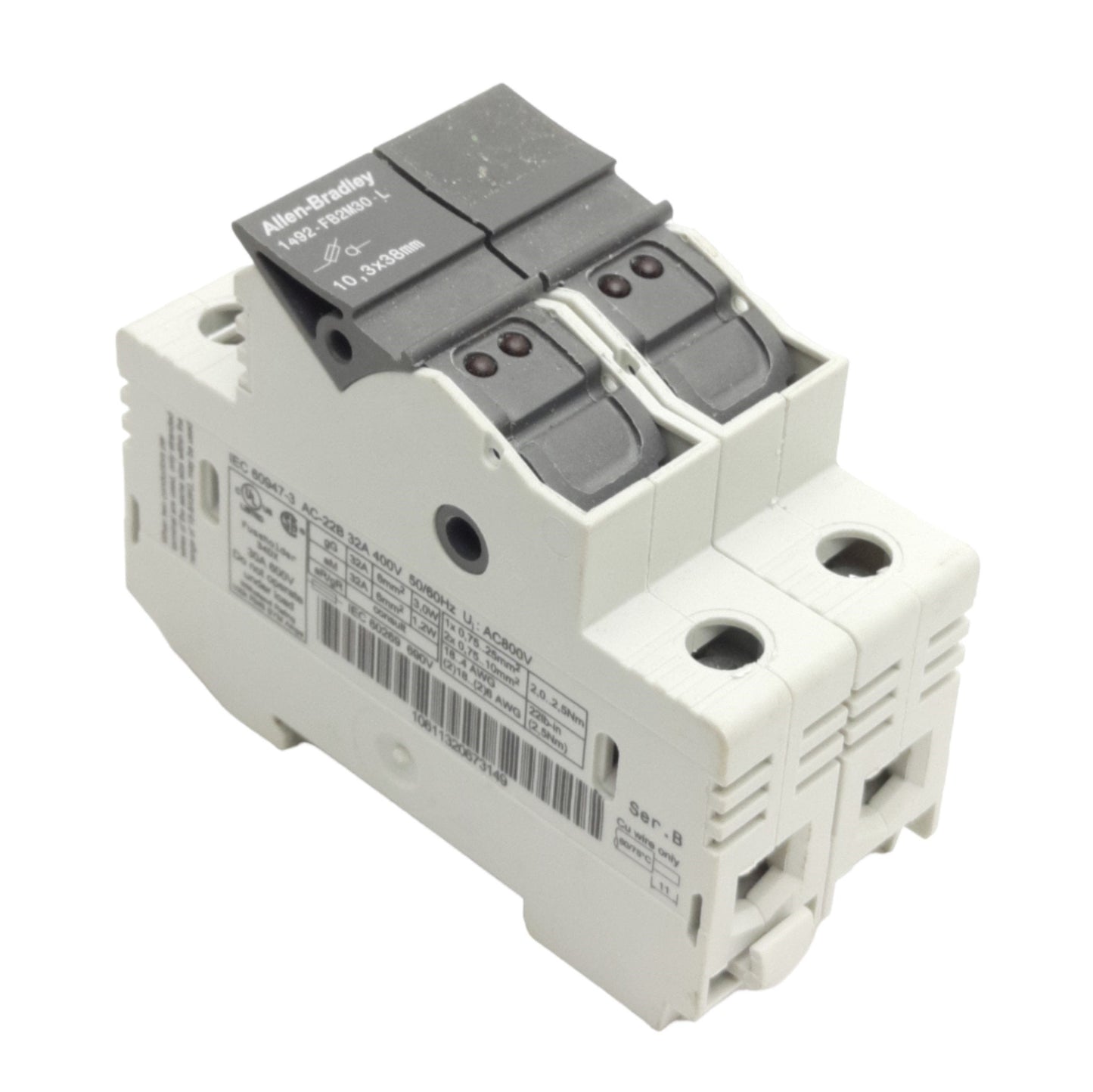 Used Allen Bradley 1492-FB2M30-L Fuse Holder 2-Poles, DIN Rail, 10.3 x 38mm, 30A 600V