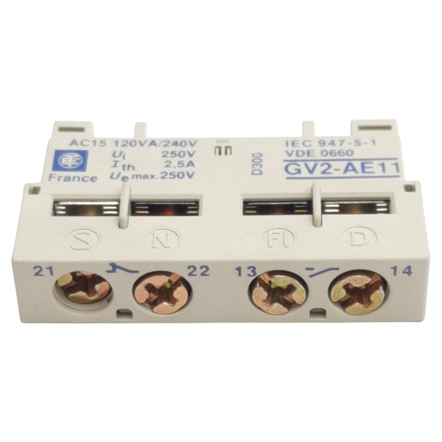 New Telemecanique GV2-AE11 Auxiliary Contact Block, 2-Pole, 1NO + 1NC, 2.5A 250VAC