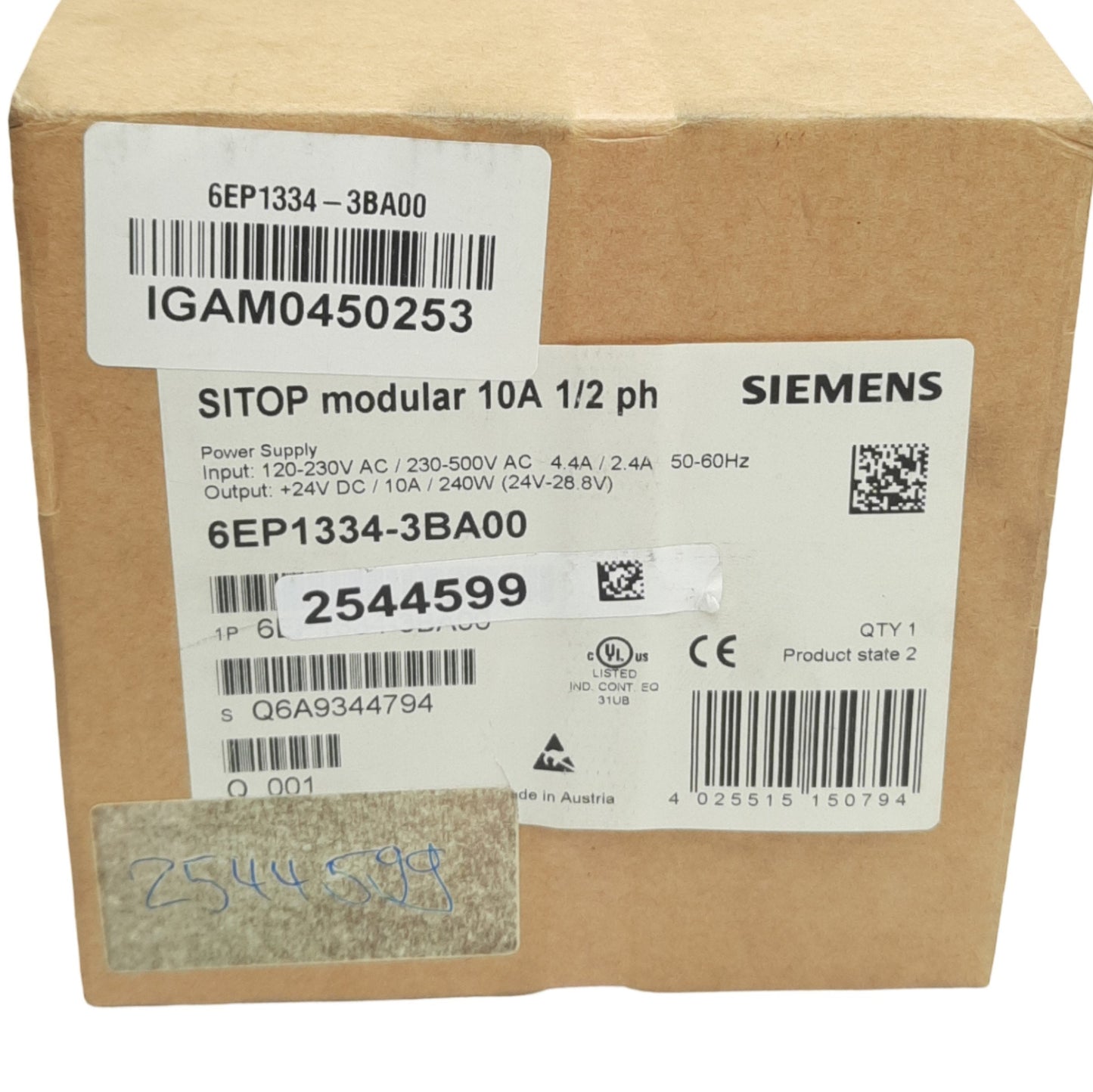 New Siemens 6EP1334-3BA00 SITOP Power Supply 120/230-500VAC Input, 24VDC Output 240W