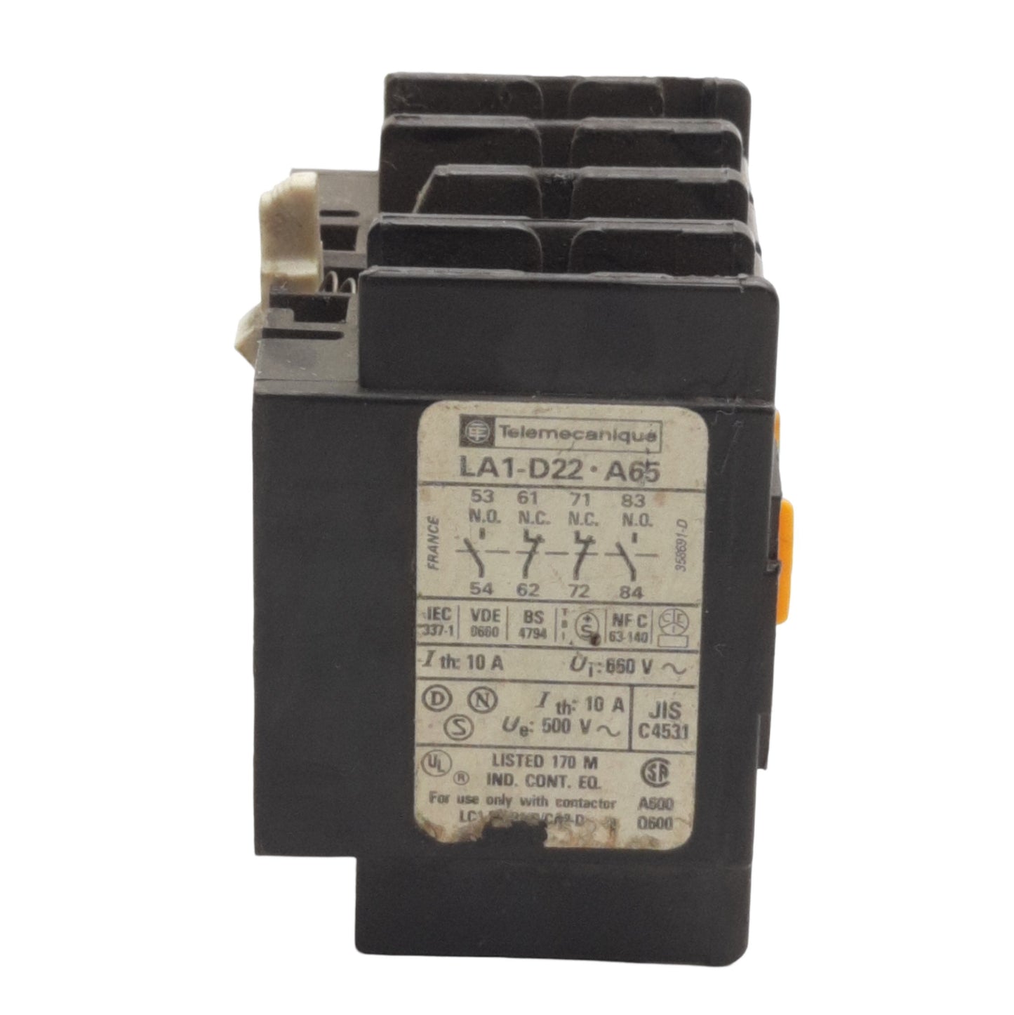 Used Telemecanique LA1-D22-A65 Auxiliary Contact, 4-Pole, 2NO + 2NC, 660VAC 10A