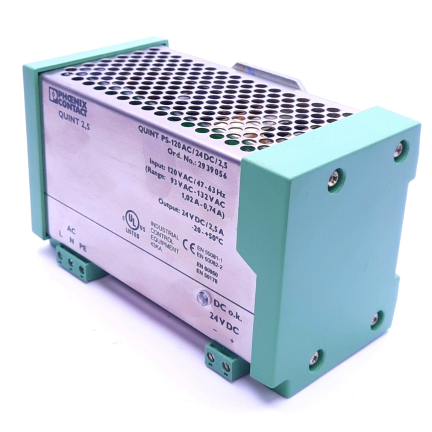 Used Phoenix Contact QUINT PS-120AC/24DC/2,5 Power Supply, 120VAC In, 24VDC 2.5A Out