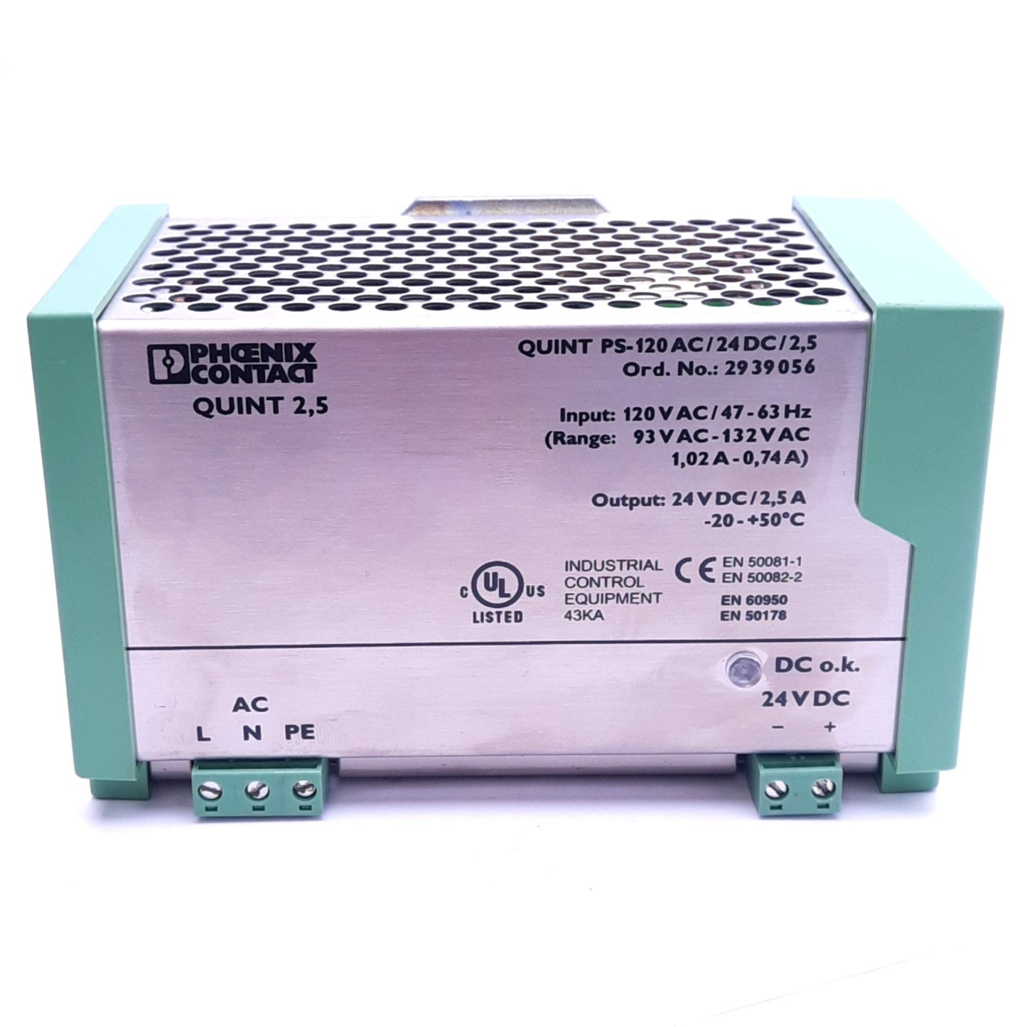 Used Phoenix Contact QUINT PS-120AC/24DC/2,5 Power Supply, 120VAC In, 24VDC 2.5A Out