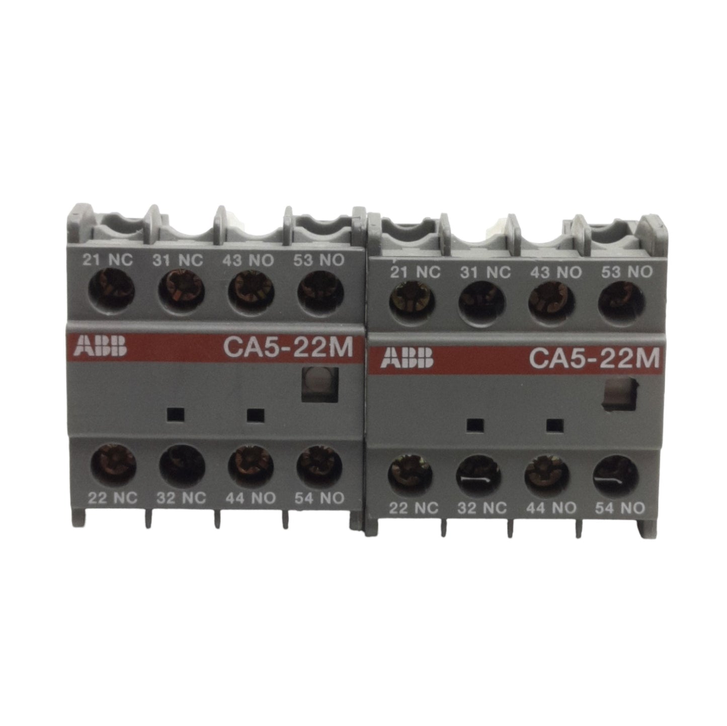 Used Lot of 2 ABB CA5-22M Auxiliary Starter Contact Blocks 2NO-2NC 690VAC, 16A