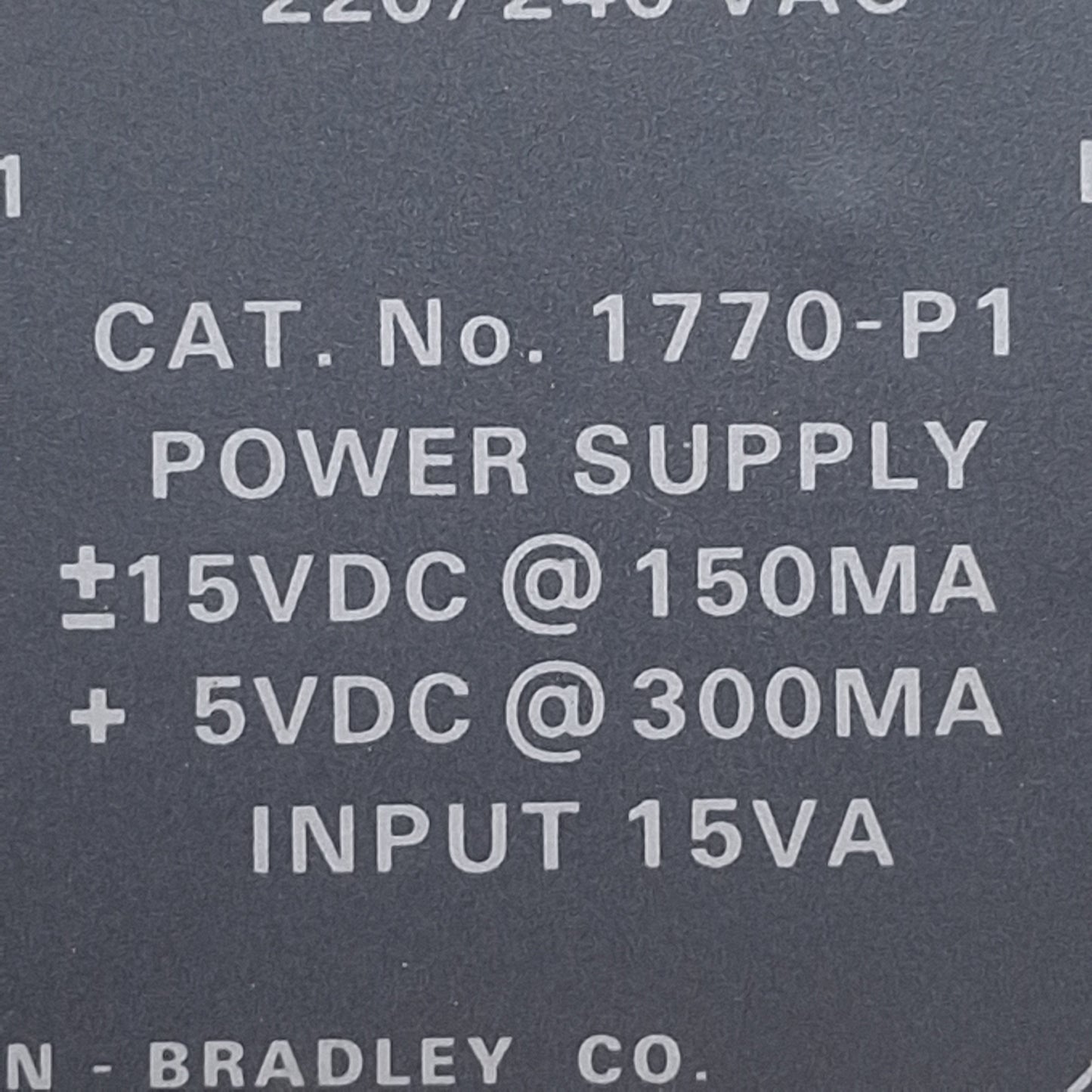 Used Allen Bradley 1770-P1 Power Supply, 120/220/240VAC Input, ±15VDC or +5VDC Output