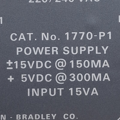 Used Allen Bradley 1770-P1 Power Supply, 120/220/240VAC Input, ±15VDC or +5VDC Output