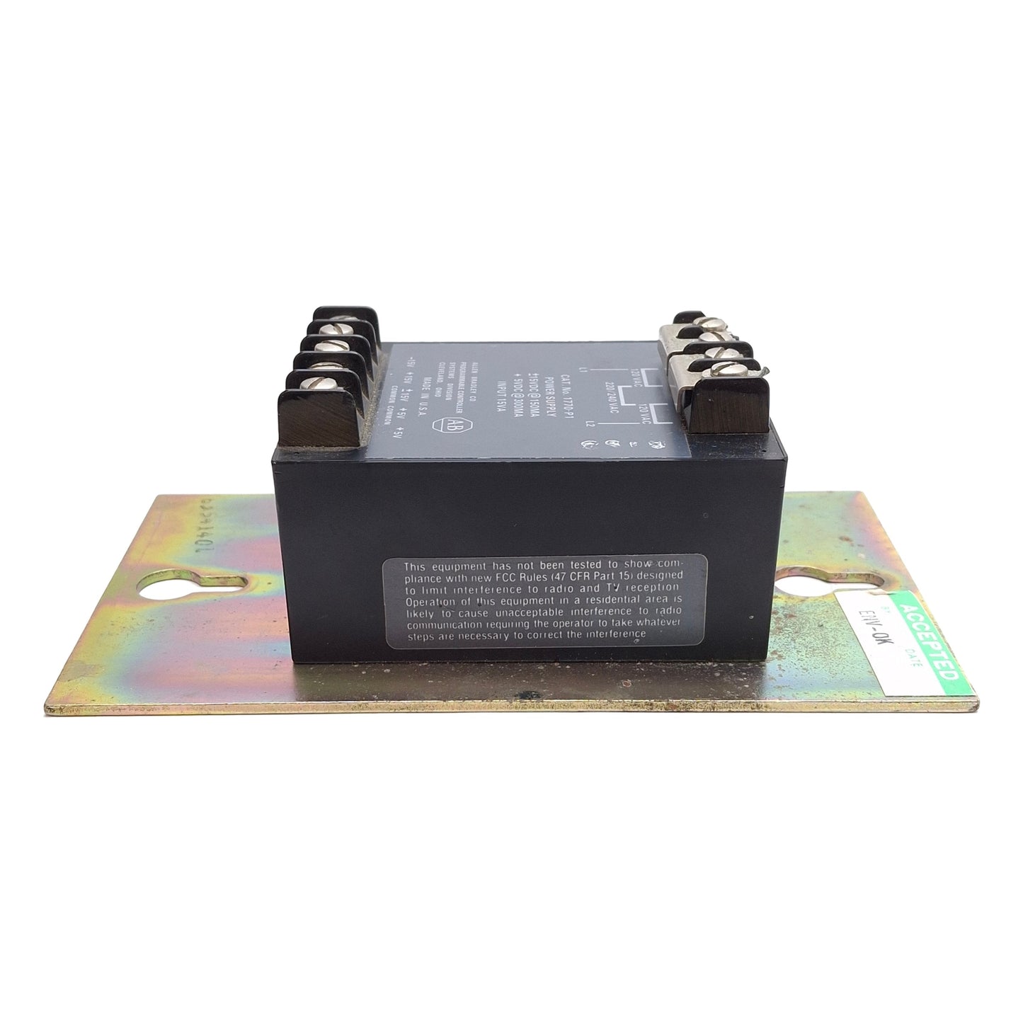 Used Allen Bradley 1770-P1 Power Supply, 120/220/240VAC Input, ±15VDC or +5VDC Output