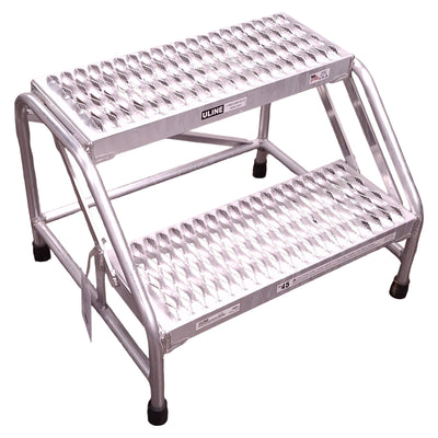 New ULINE H-7905 Aluminum Step Stand, 2-Steps, 27in W x 22in D x 20in H, 500lbs