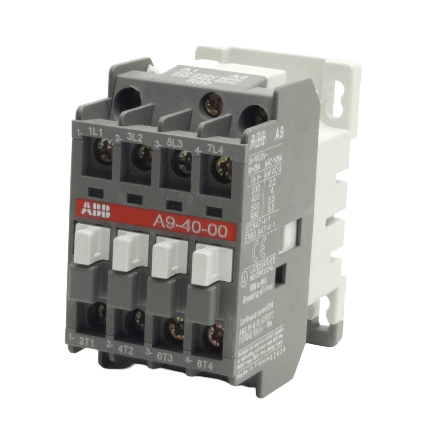 Used ABB A9-40-00 Motor Contactor 4-Pole, Normally Open, 600VAC 26A, 220-240VAC Coil