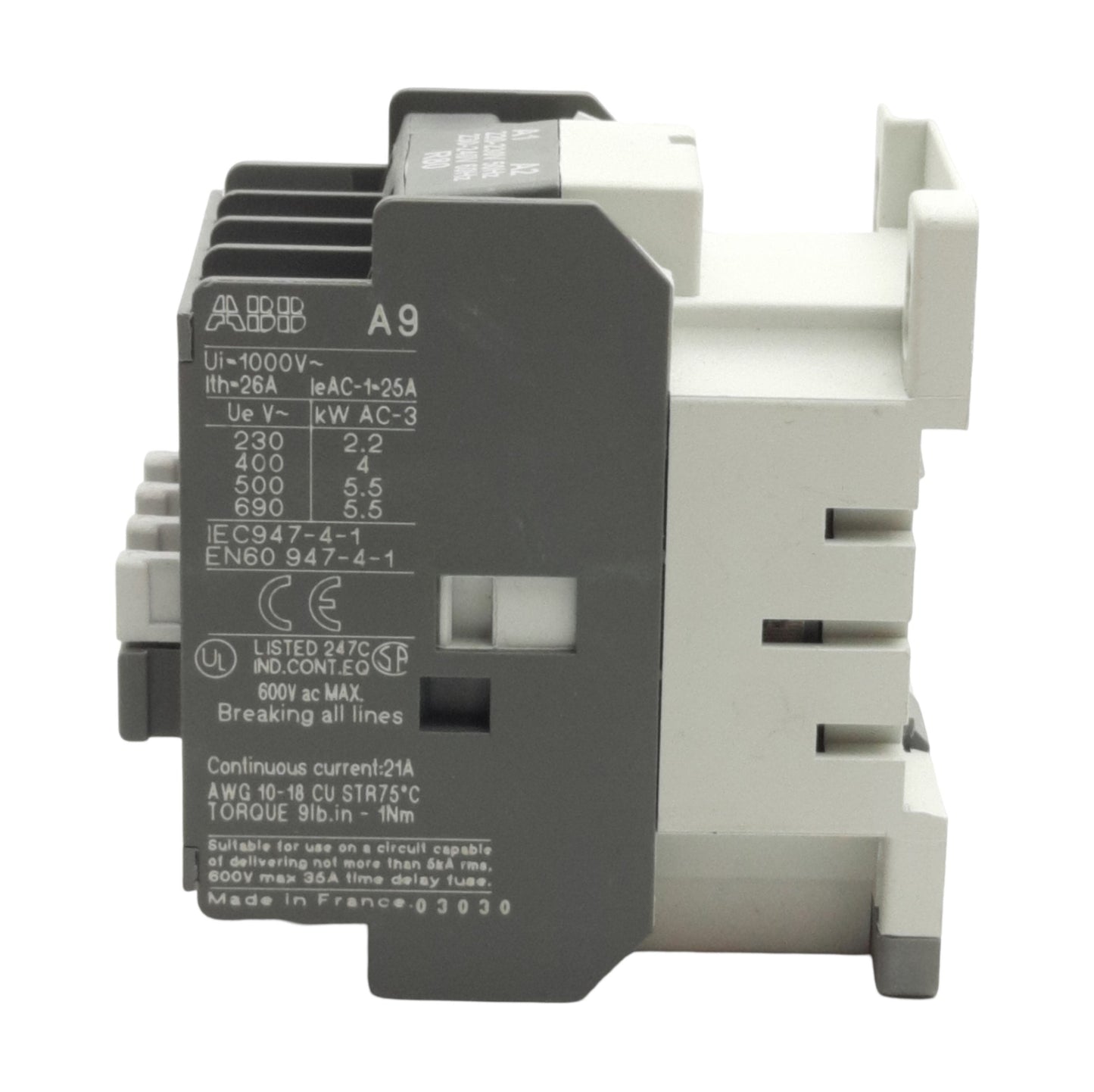 Used ABB A9-40-00 Motor Contactor 4-Pole, Normally Open, 600VAC 26A, 220-240VAC Coil