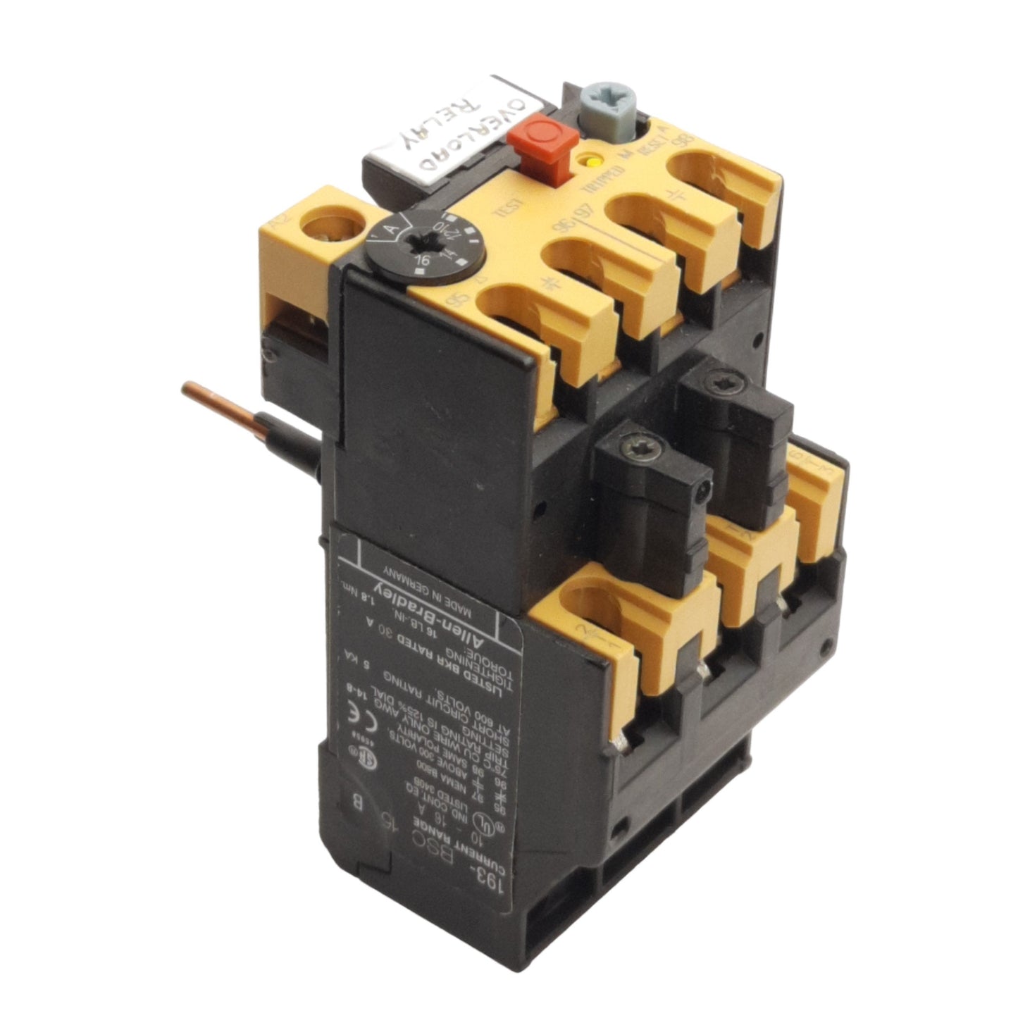 Used Allen Bradley 193-BDC15 Overload Relay, 10-16A Trip, 1NO & 1NC, 600V Max