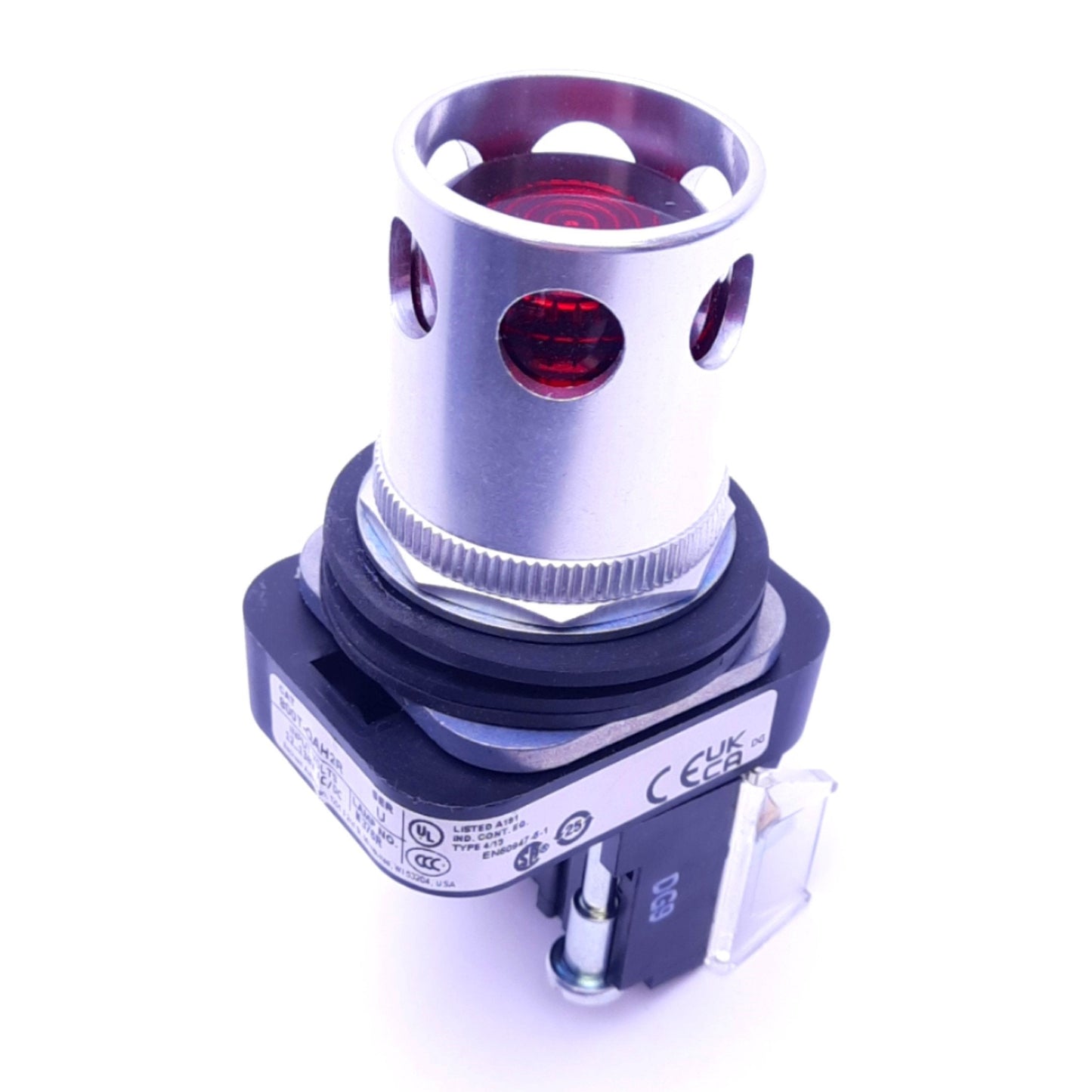 Used Allen Bradley 800T-QAH2R Red Pushbutton Switch w/ Guard, ø30mm, 1NO 1NC, 130V