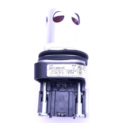 Used Allen Bradley 800T-QAH2R Red Pushbutton Switch w/ Guard, ø30mm, 1NO 1NC, 130V