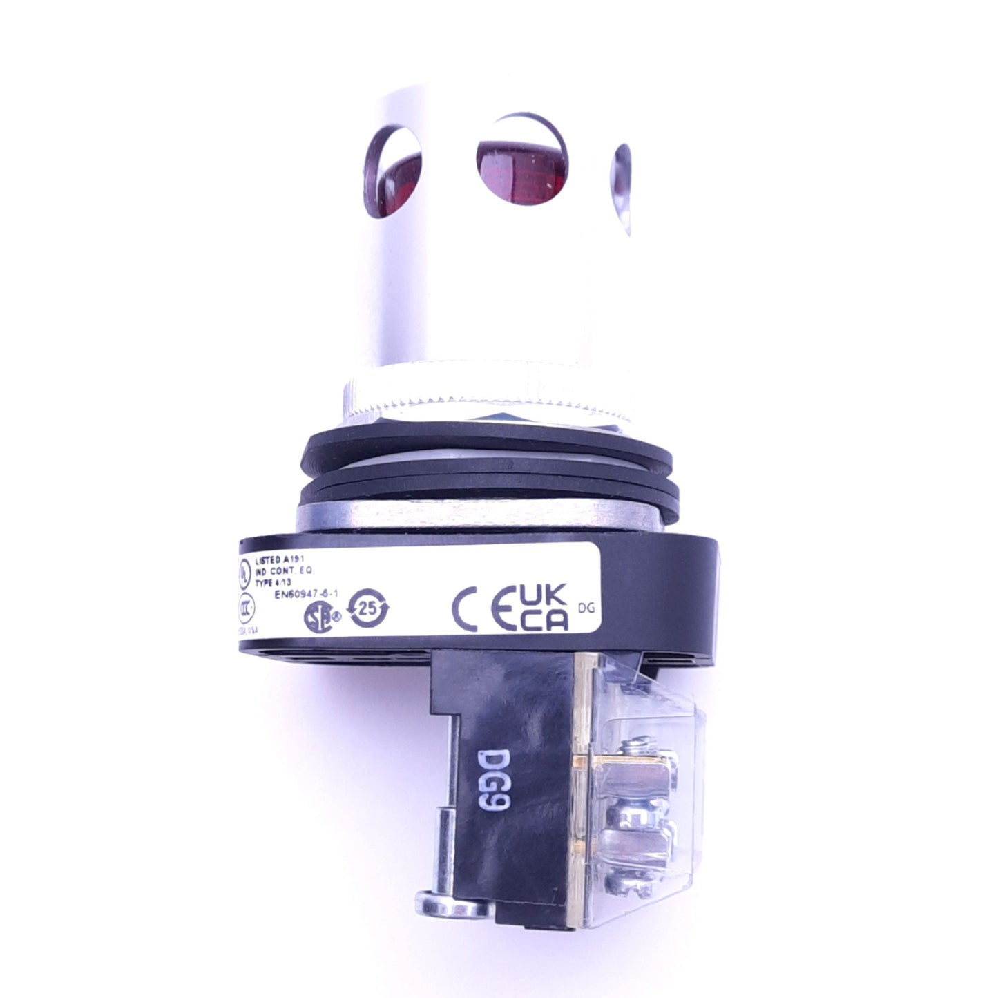 Used Allen Bradley 800T-QAH2R Red Pushbutton Switch w/ Guard, ø30mm, 1NO 1NC, 130V