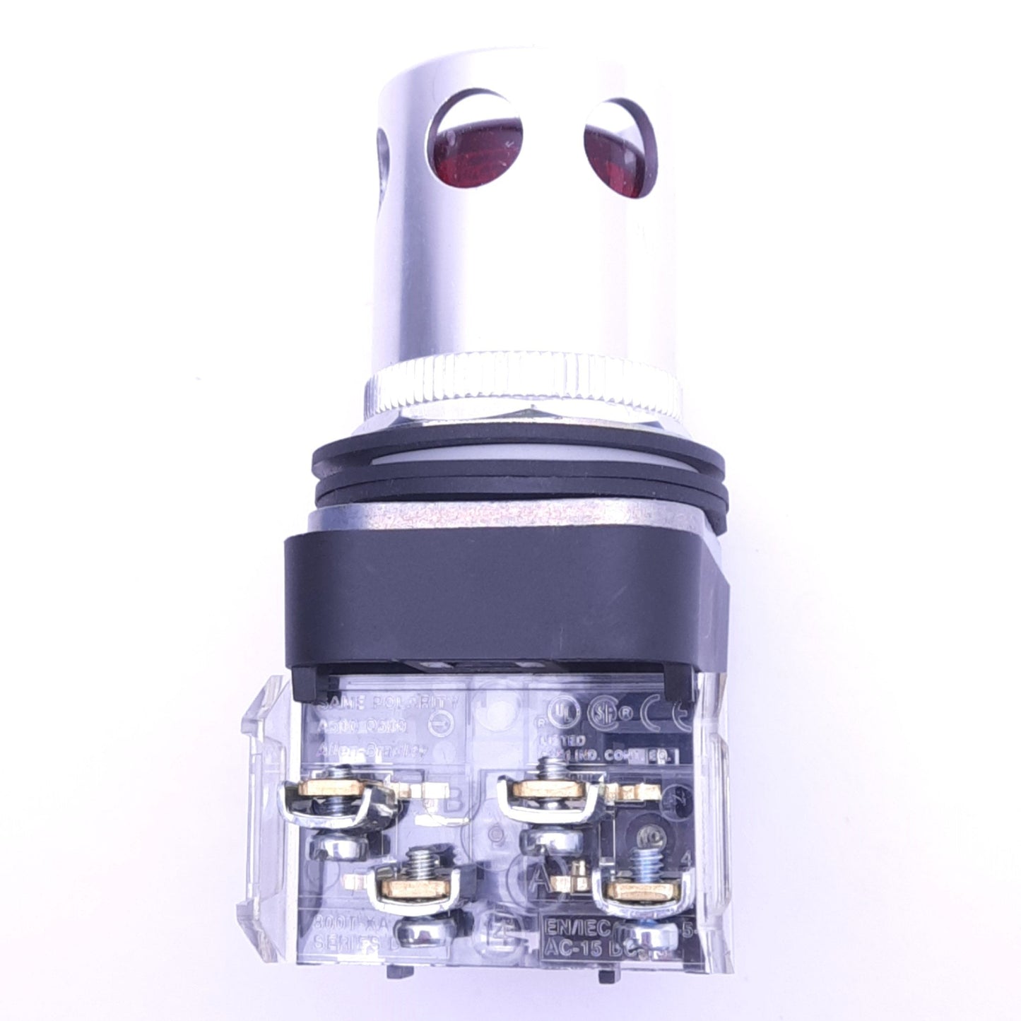 Used Allen Bradley 800T-QAH2R Red Pushbutton Switch w/ Guard, ø30mm, 1NO 1NC, 130V