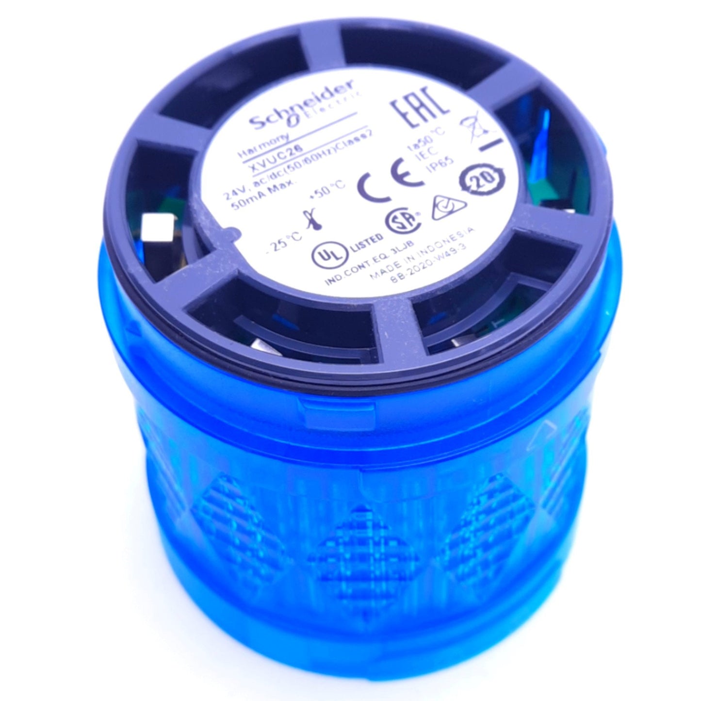 New – Open box Schneider XVUC26 Harmony Blue LED Unit, ø60mm x 50mm, 24V AC/DC, 50mA Max