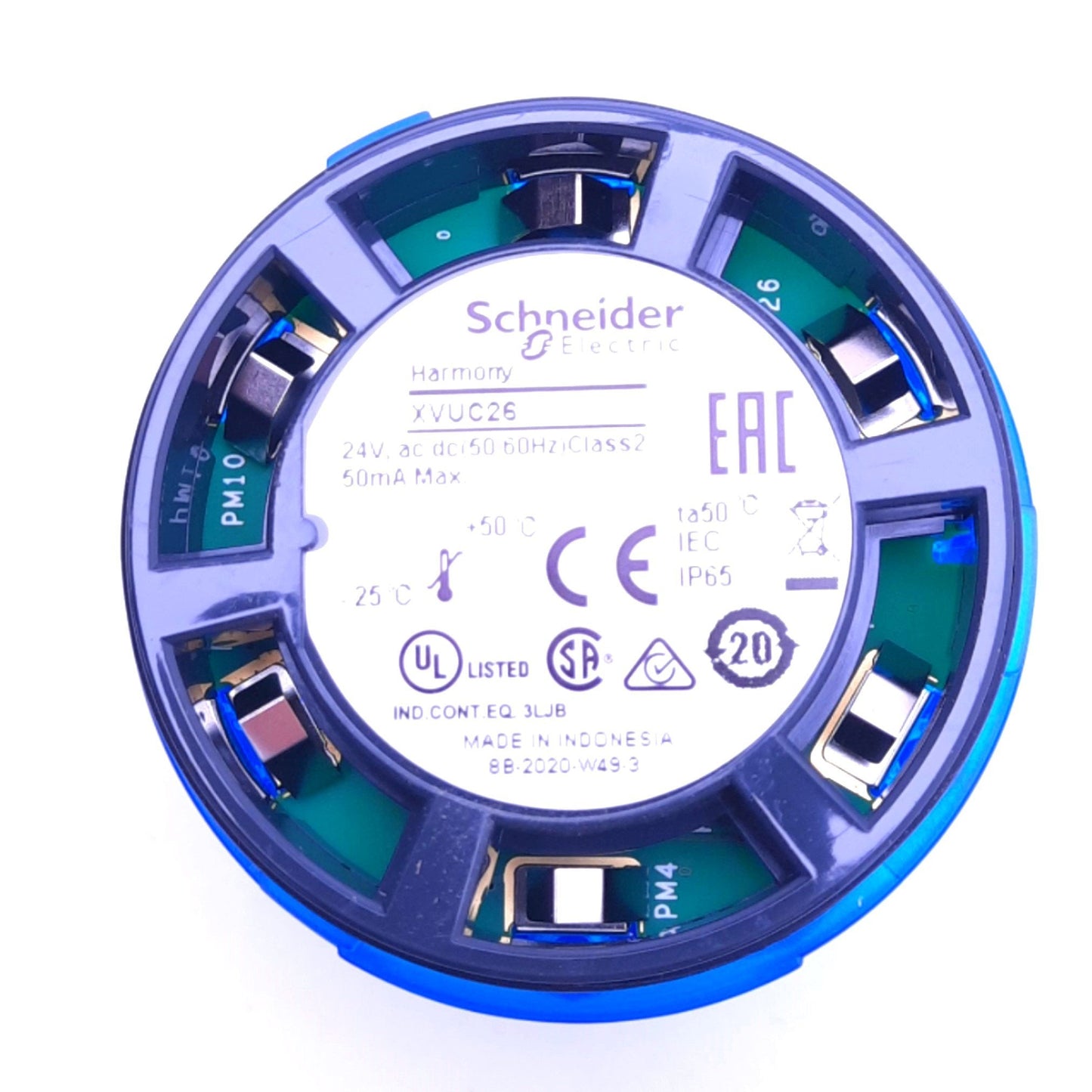 New – Open box Schneider XVUC26 Harmony Blue LED Unit, ø60mm x 50mm, 24V AC/DC, 50mA Max