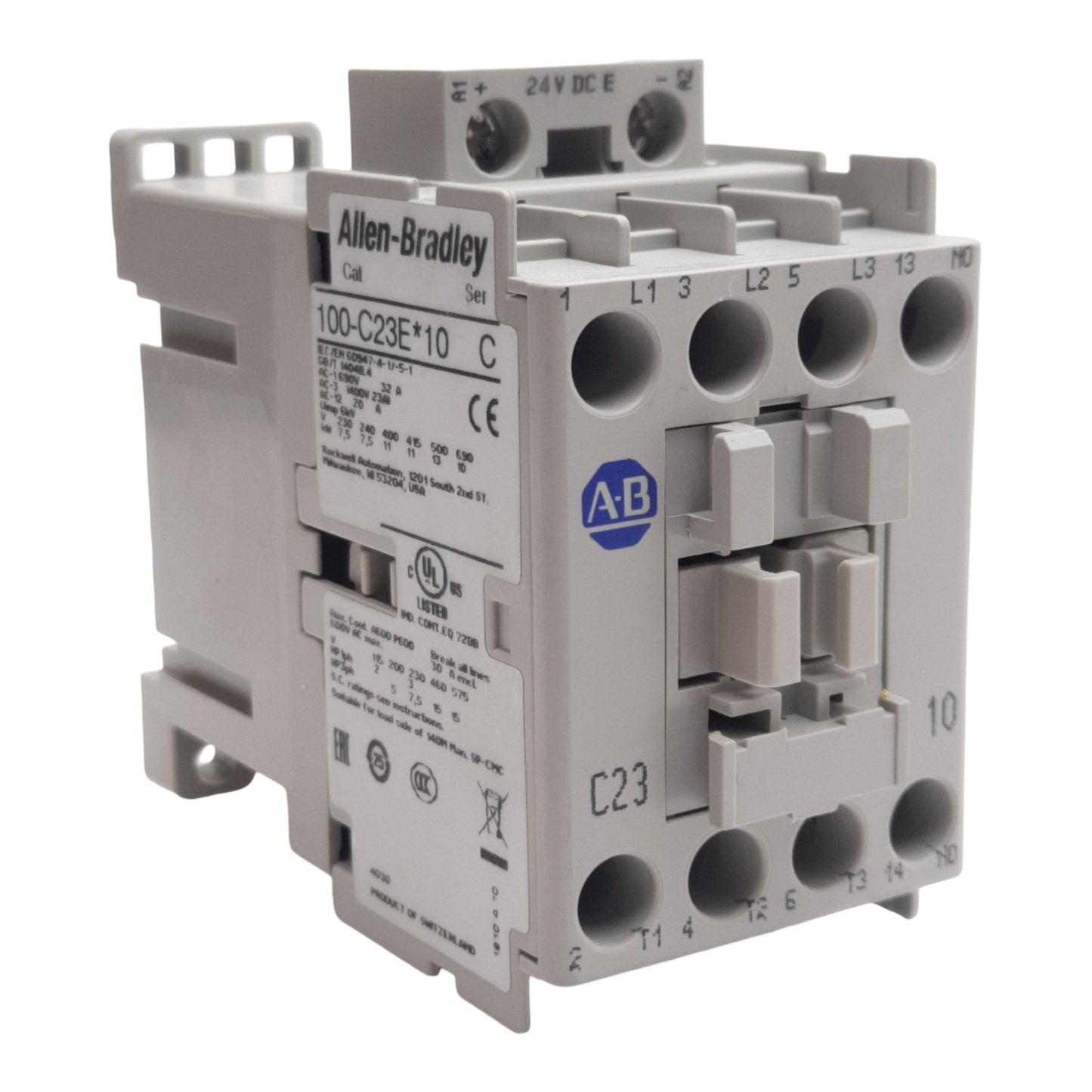 Used Allen Bradley 100-C23EJ10 Contactor 3-Pole + 1N.O., 23A 600VAC, 24VDC Coil