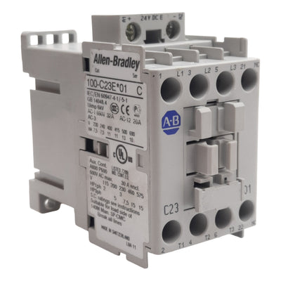 Used Allen Bradley 100-C23EJ01 Contactor, 3-Pole + 1N.C., 23A 600VAC, 24VDC Coil