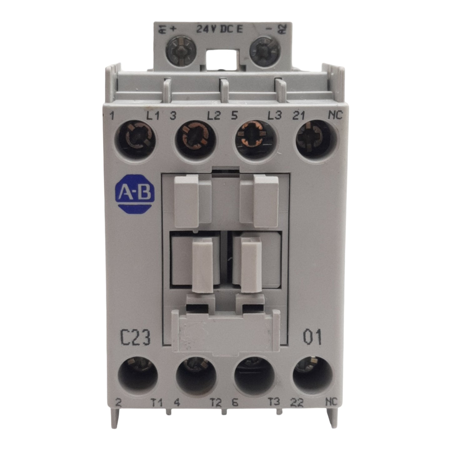 Used Allen Bradley 100-C23EJ01 Contactor, 3-Pole + 1N.C., 23A 600VAC, 24VDC Coil