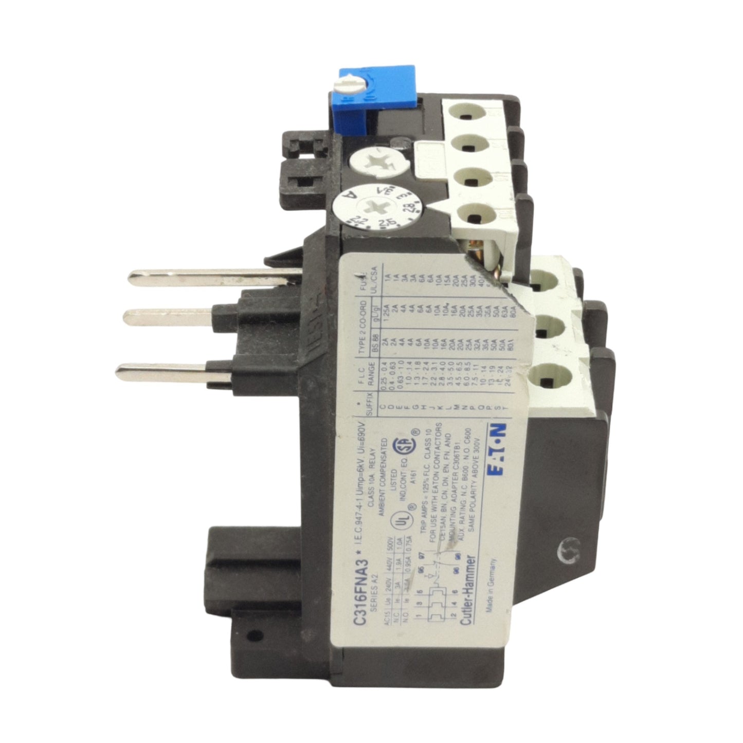 Used Eaton C316FNA3J Overload Relay 2.20 to 3.10A Trip, 1NO + 1NC, 600VAC