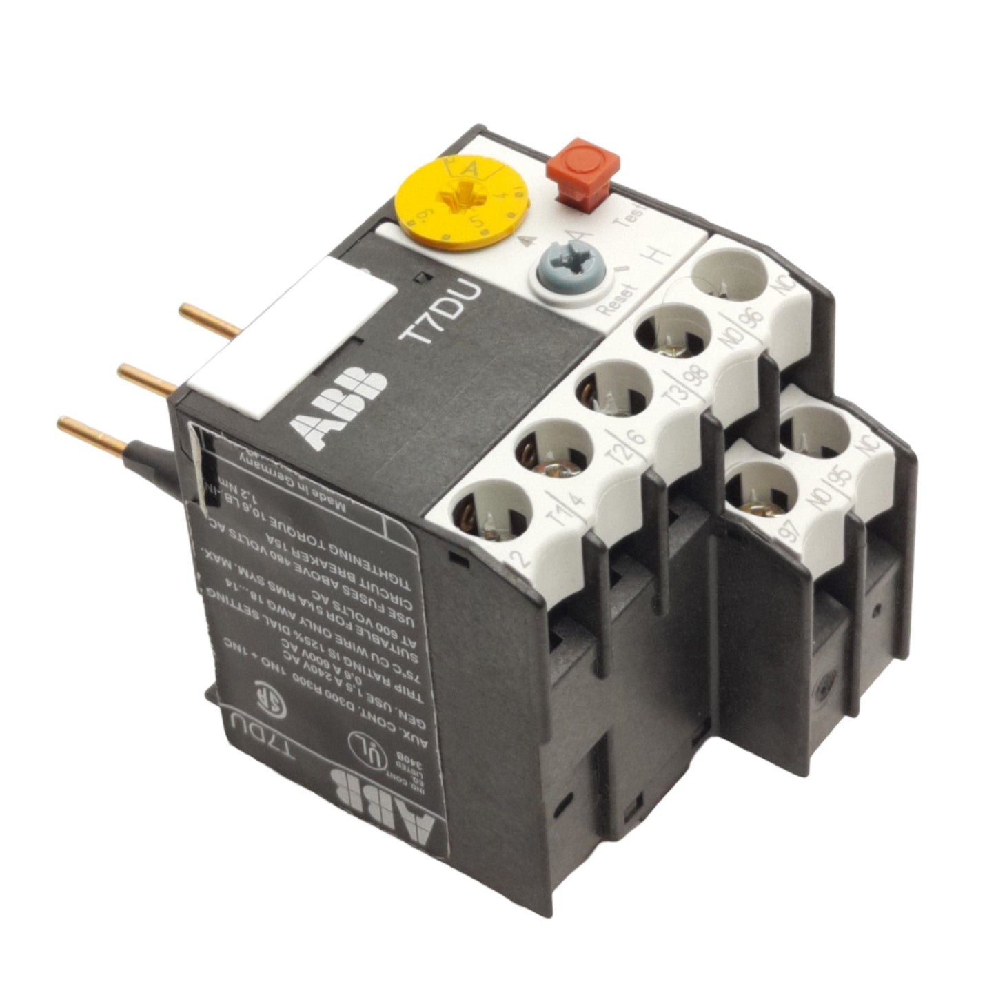 Used ABB T7DU Thermal Overload Relay 4.0 to 6.0A Trip, 1NO + 1NC, 600VAC