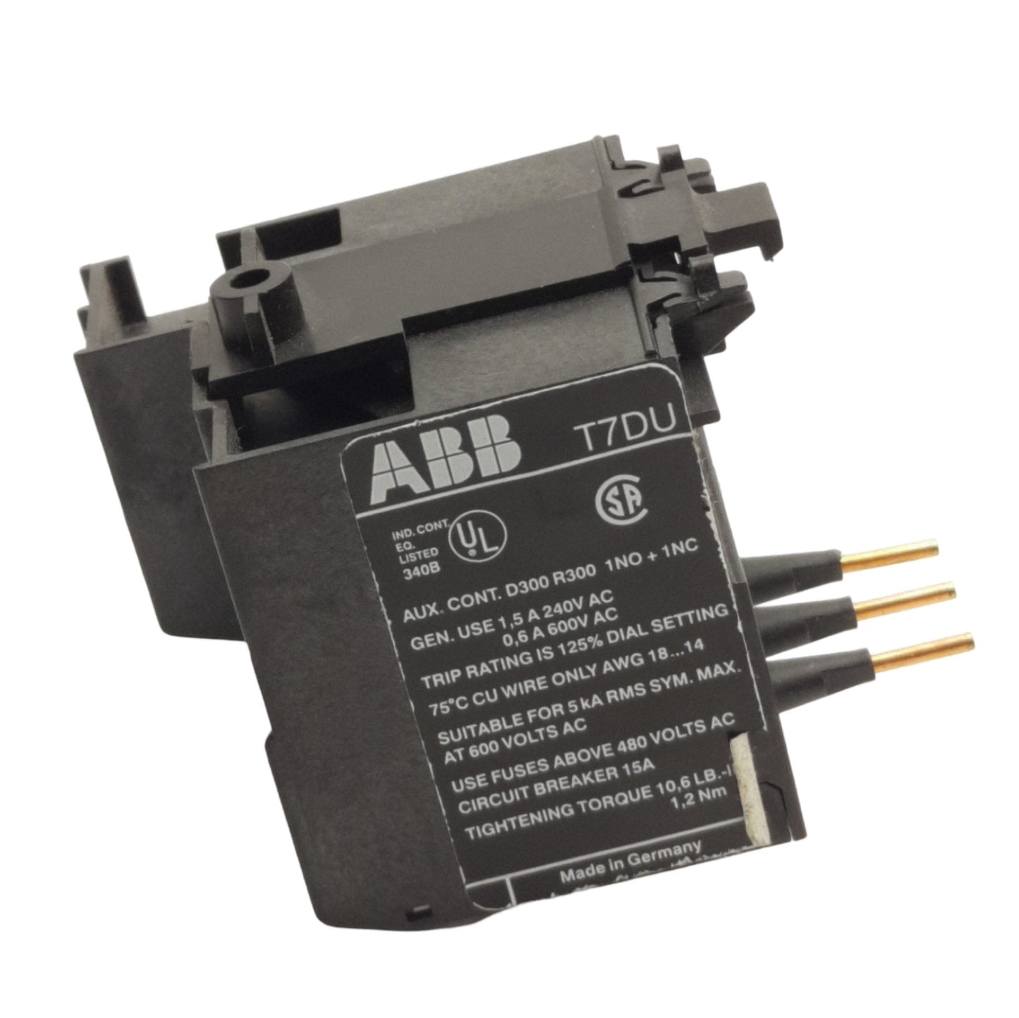 Used ABB T7DU Thermal Overload Relay 4.0 to 6.0A Trip, 1NO + 1NC, 600VAC