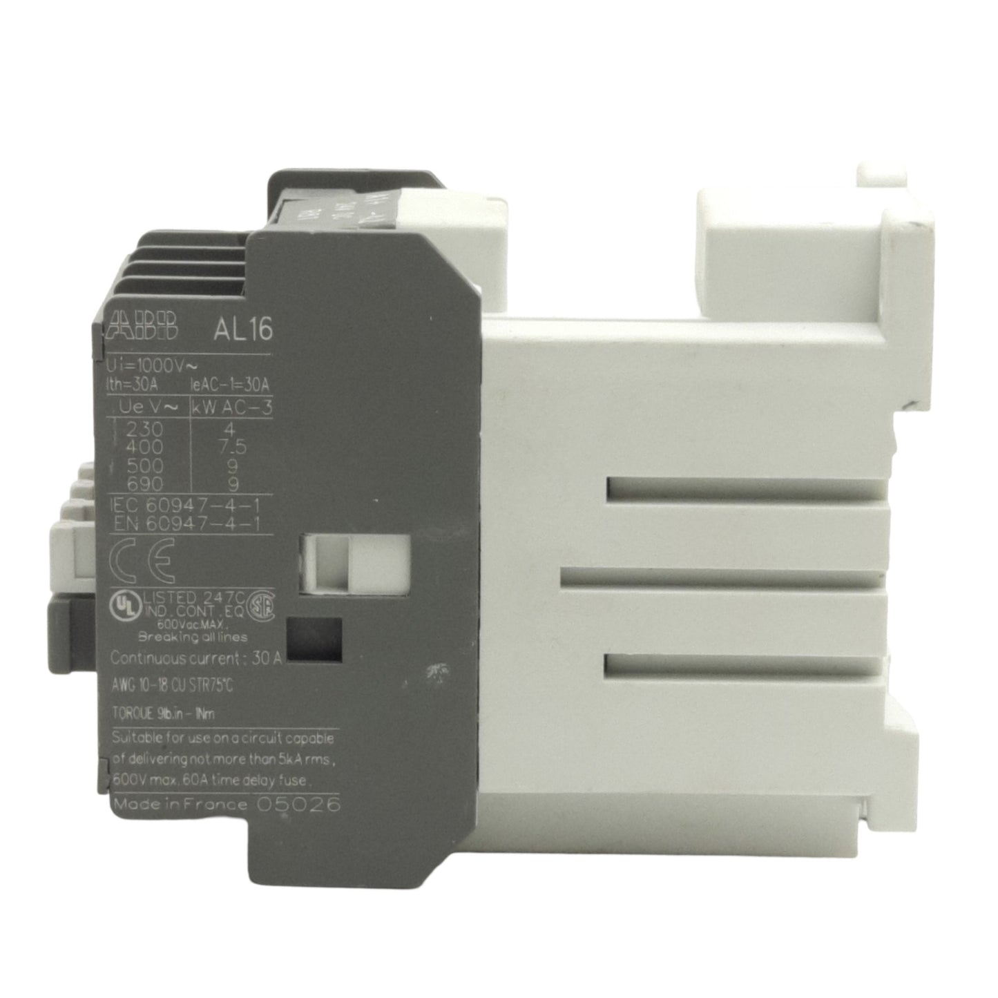 Used ABB AL16-40-00 Line Contactor 4-Pole, 30A 600VAC, DIN Rail, 24VDC Coil