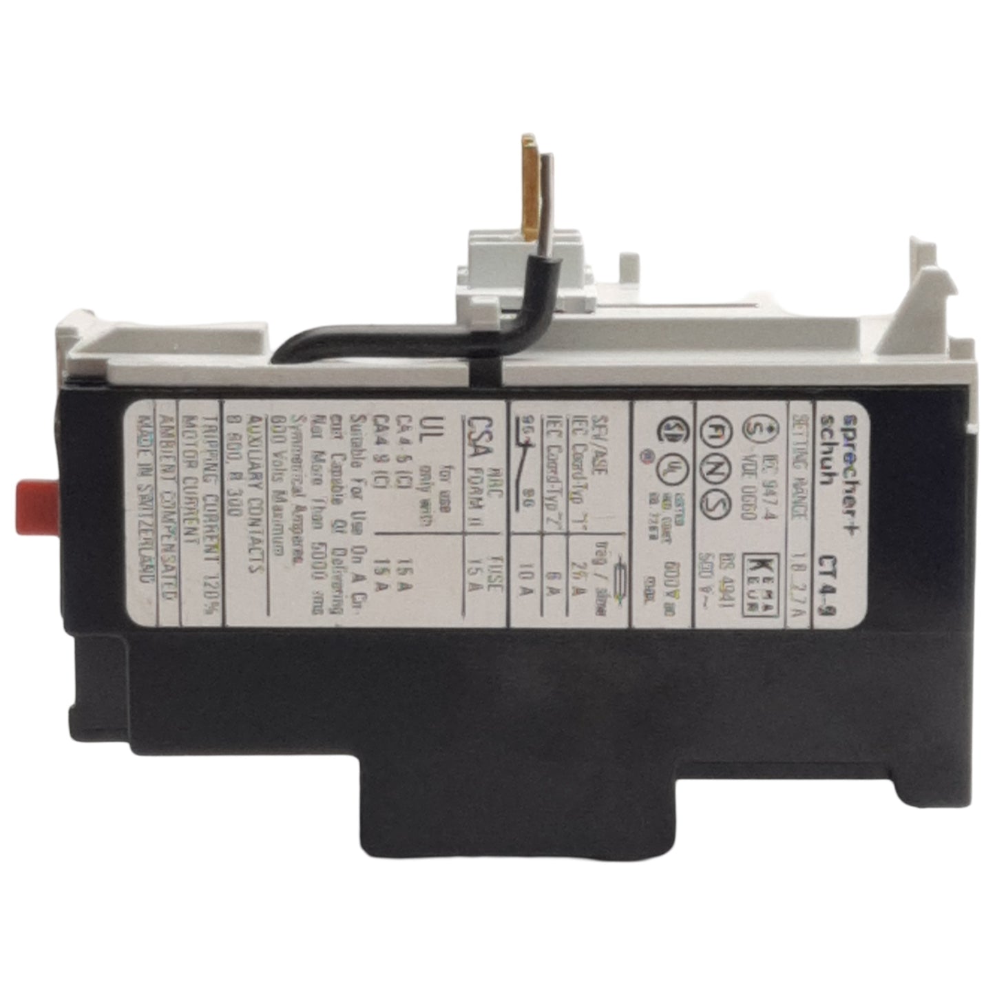 Used Sprecher Schuh CT4-9 Thermal Overload Relay, 3-Pole + 1NC, 1.8-2.7A Trip, 500VAC